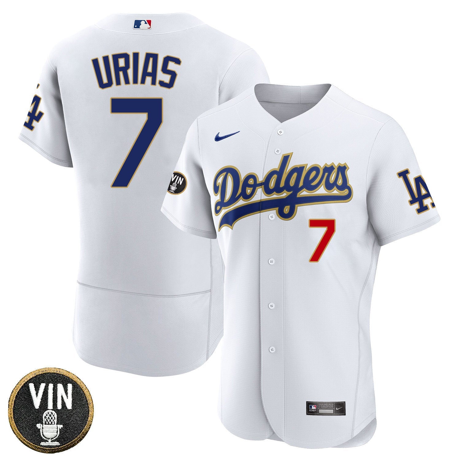 Los Angeles Vin Scully Patch Gold Trim Player Jersey – White