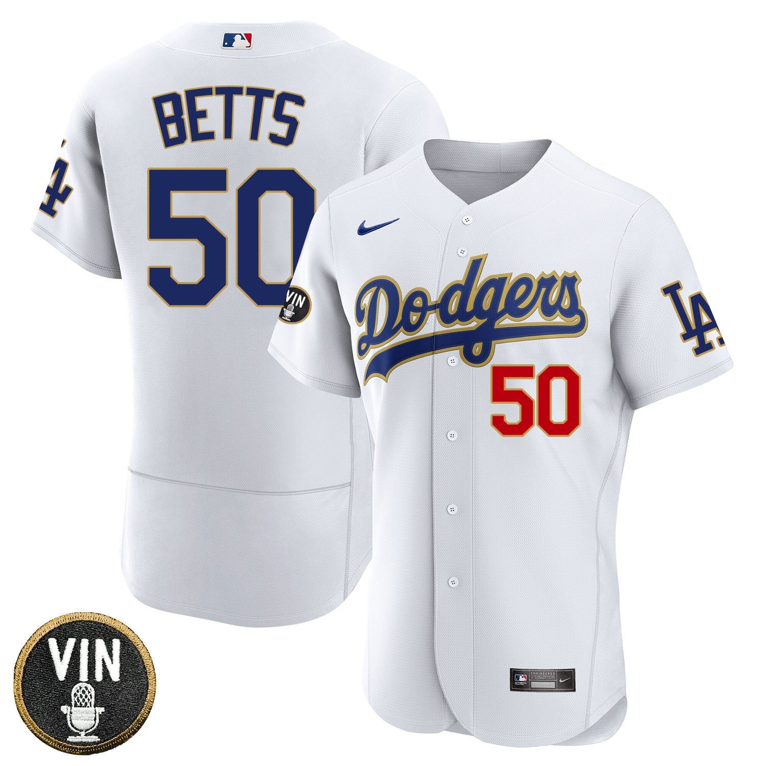 Los Angeles Vin Scully Patch Gold Trim Player Jersey – White