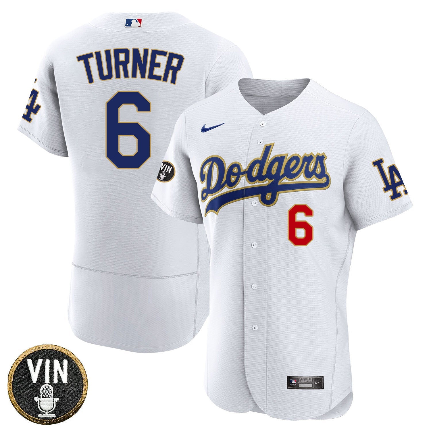 Los Angeles Vin Scully Patch Gold Trim Player Jersey – White
