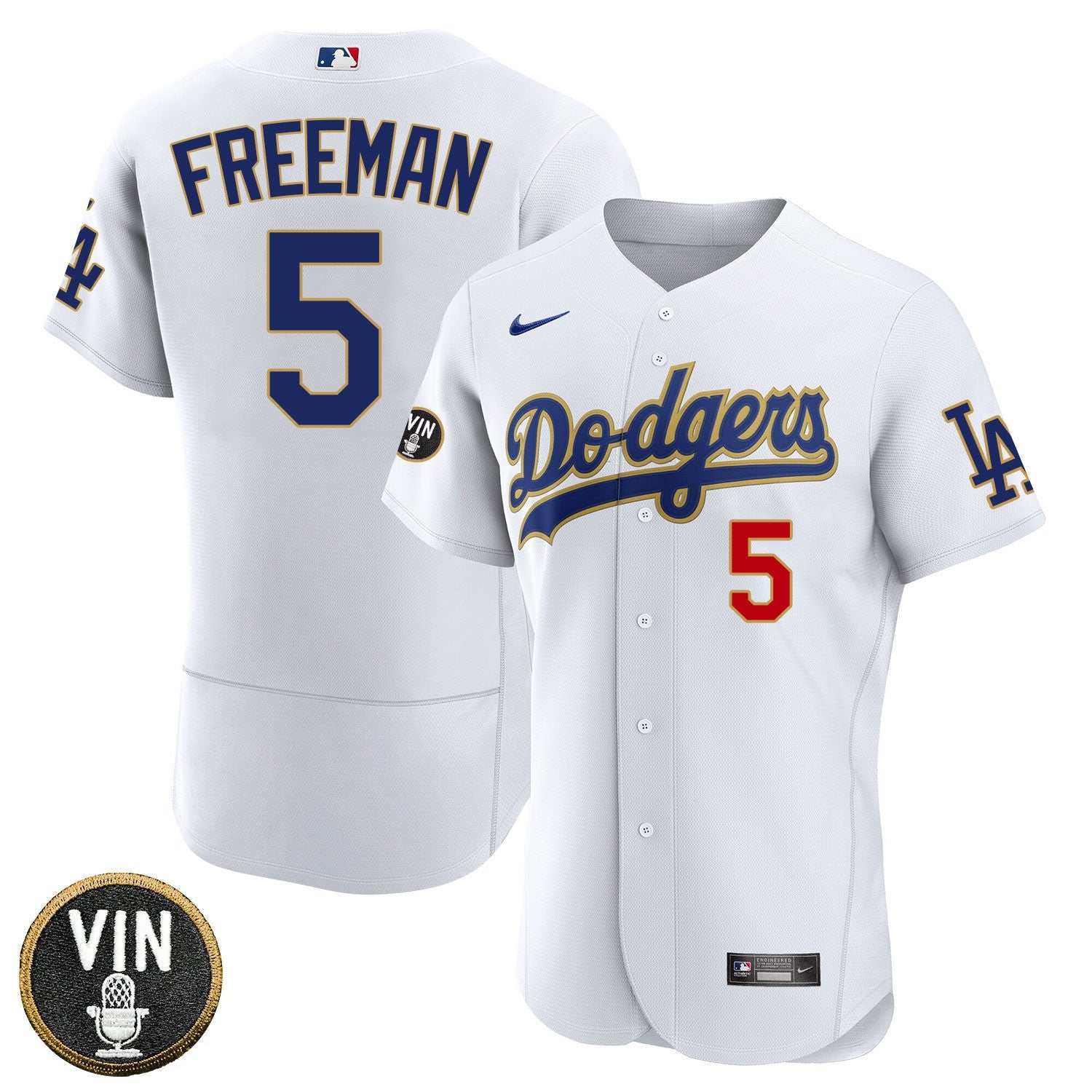 Los Angeles Vin Scully Patch Gold Trim Player Jersey – White
