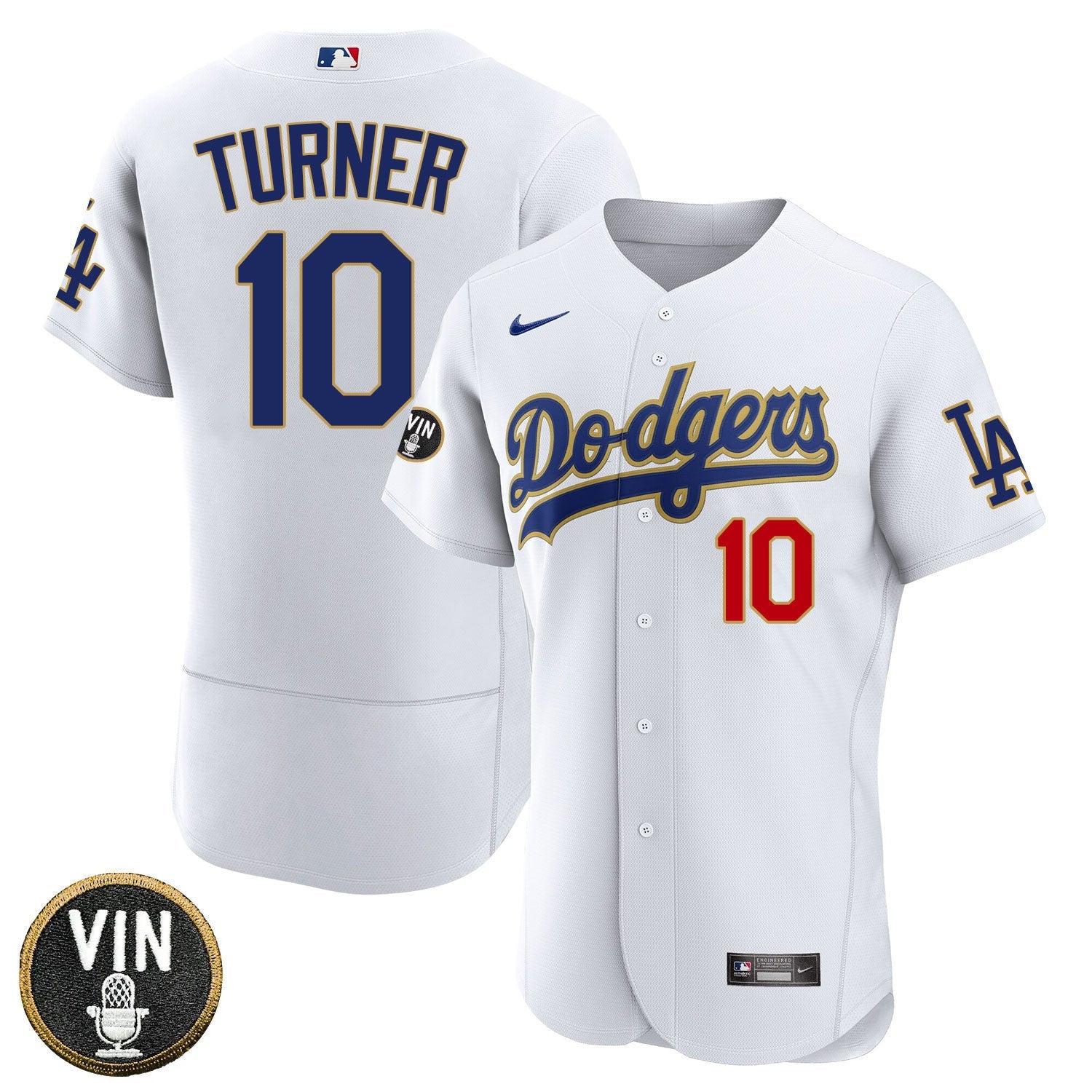 Los Angeles Vin Scully Patch Gold Trim Player Jersey – White