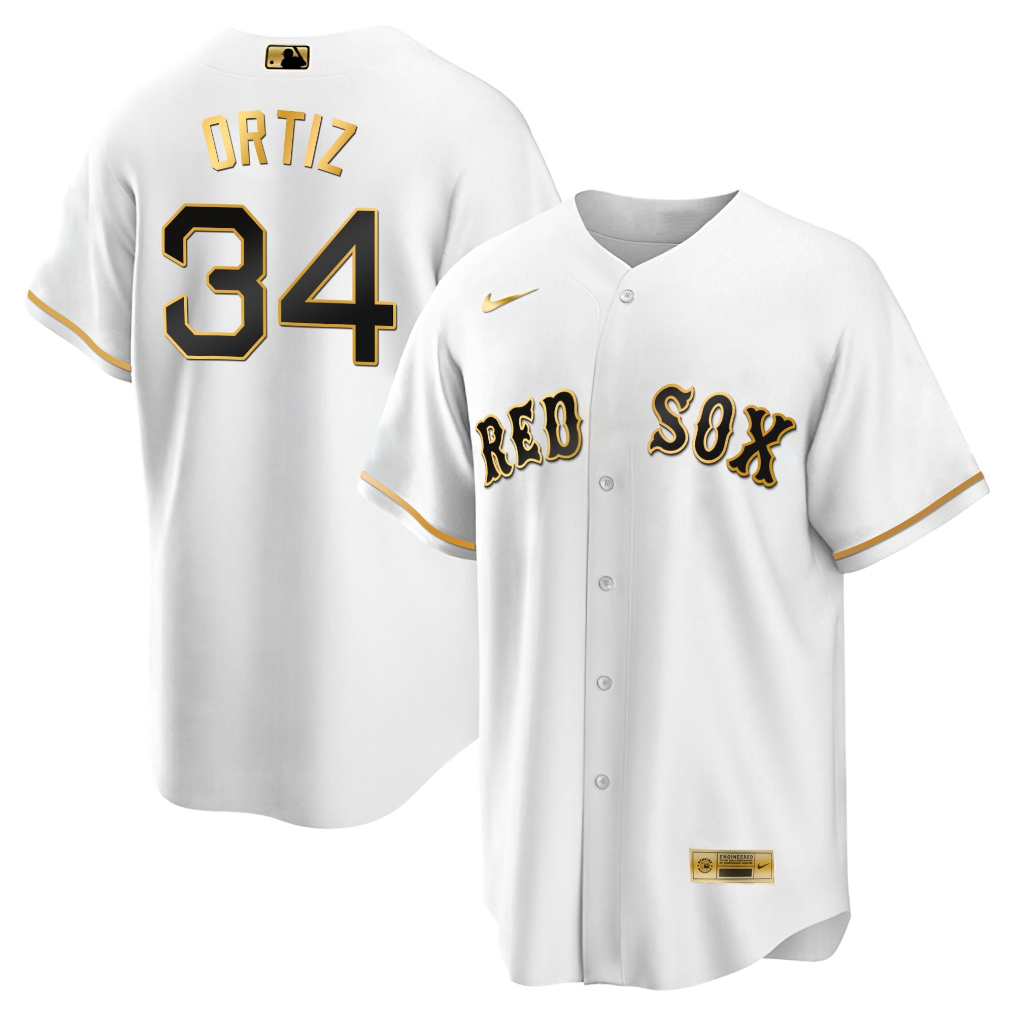 David Ortiz Boston Black & White Gold Jersey