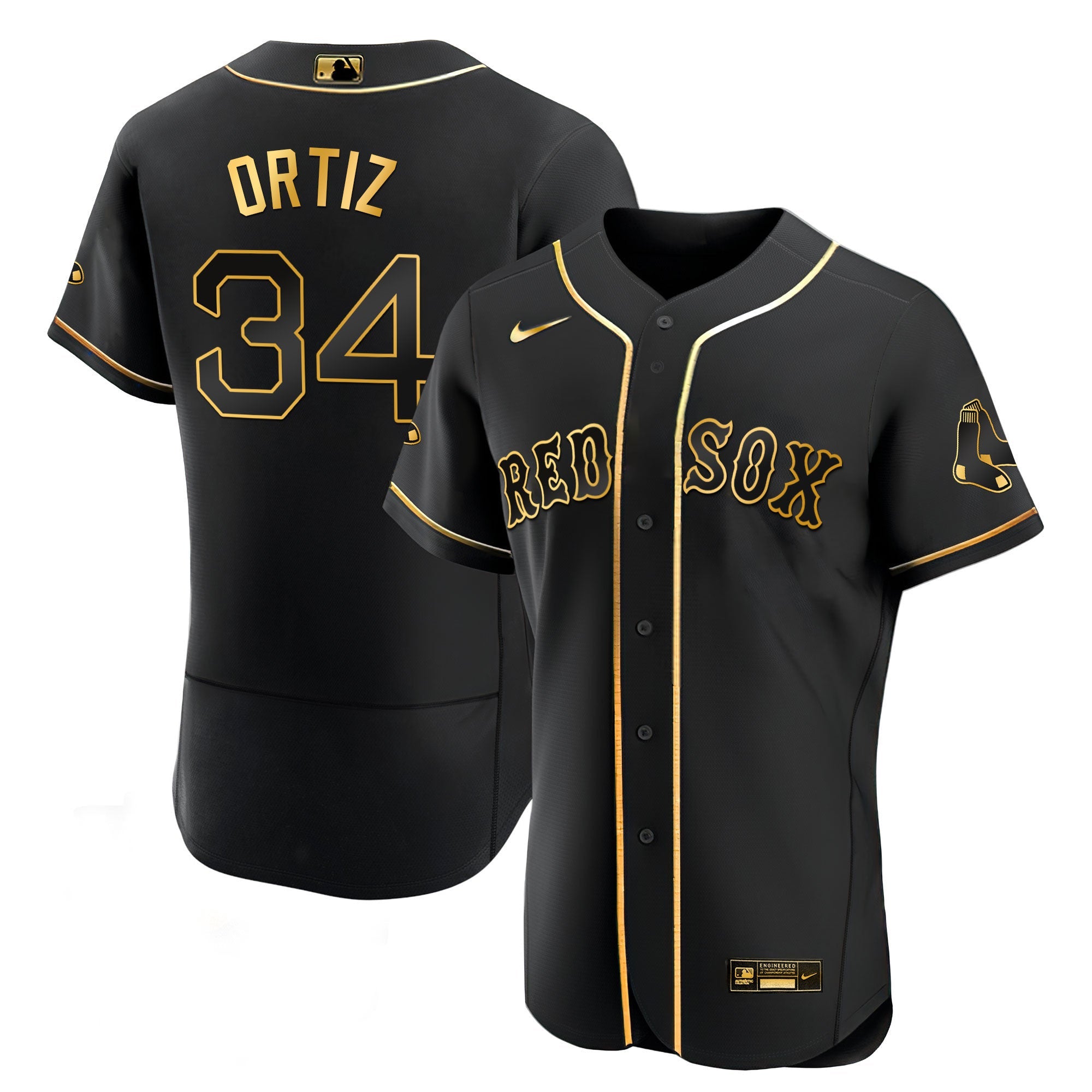 David Ortiz Boston Black & White Gold Jersey