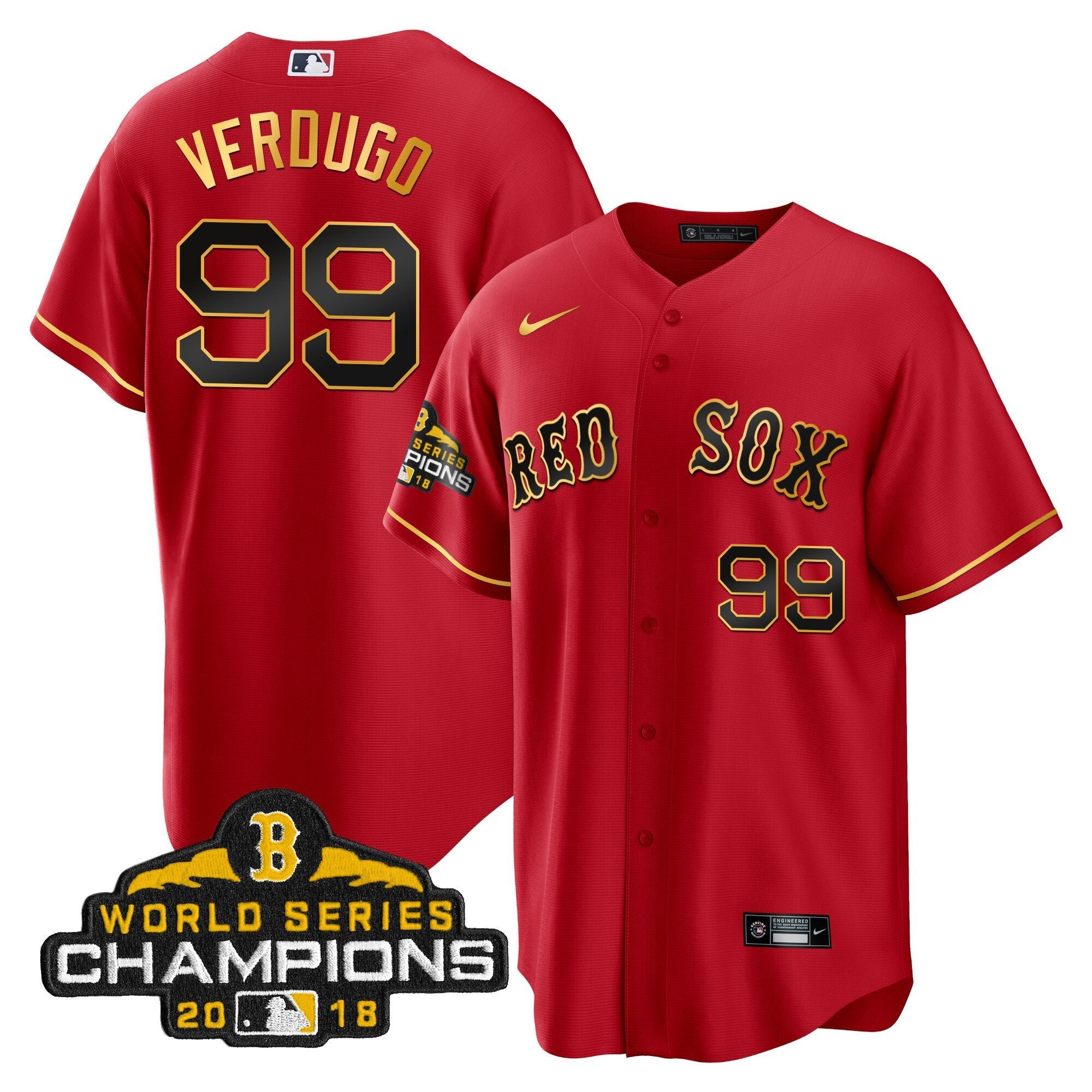 Men Boston World Series Champion 2018 Gold Jersey