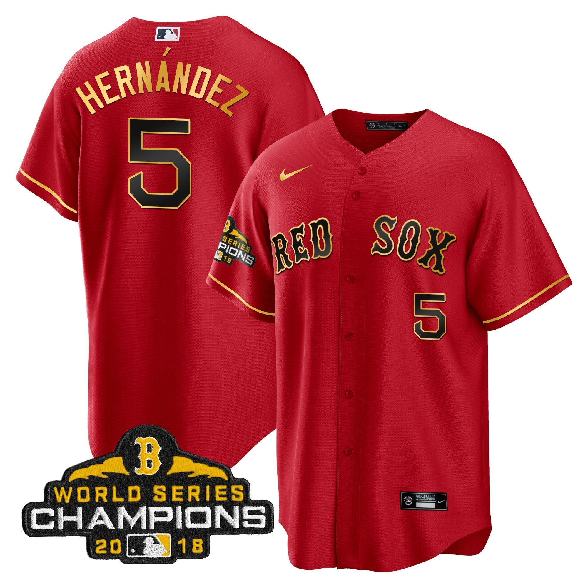 Men Boston World Series Champion 2018 Gold Jersey