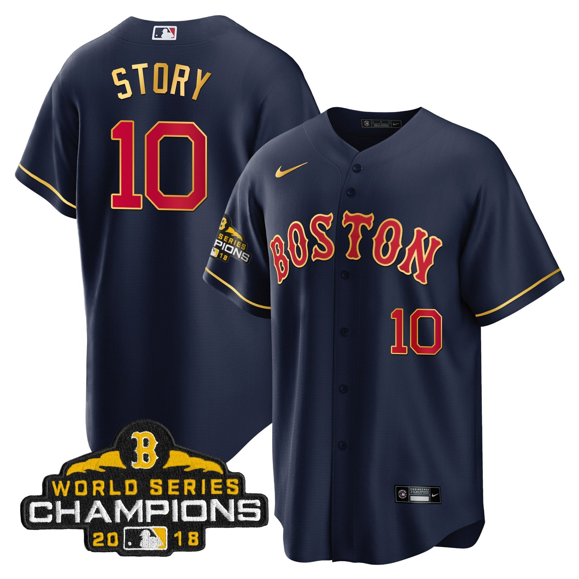Men Boston World Series Champion 2018 Gold Jersey
