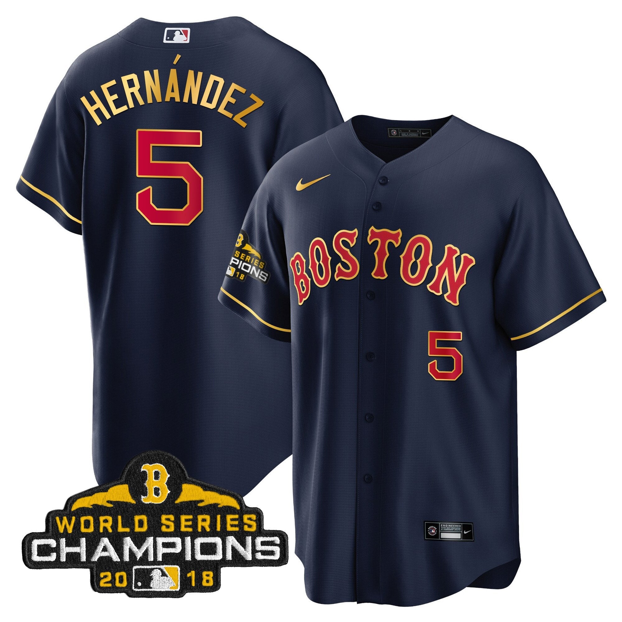 Men Boston World Series Champion 2018 Gold Jersey