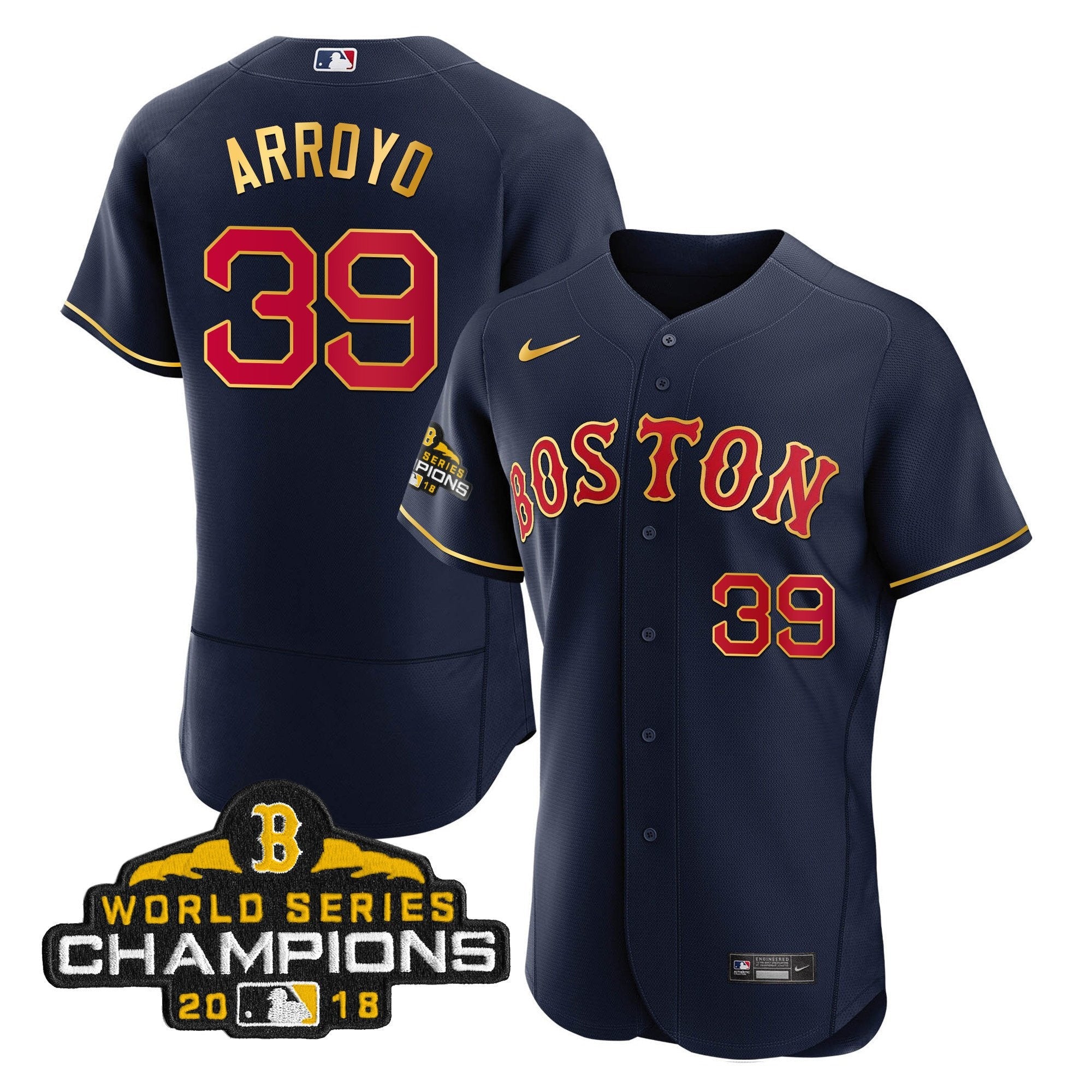 Men Boston World Series Champion 2018 Gold Jersey