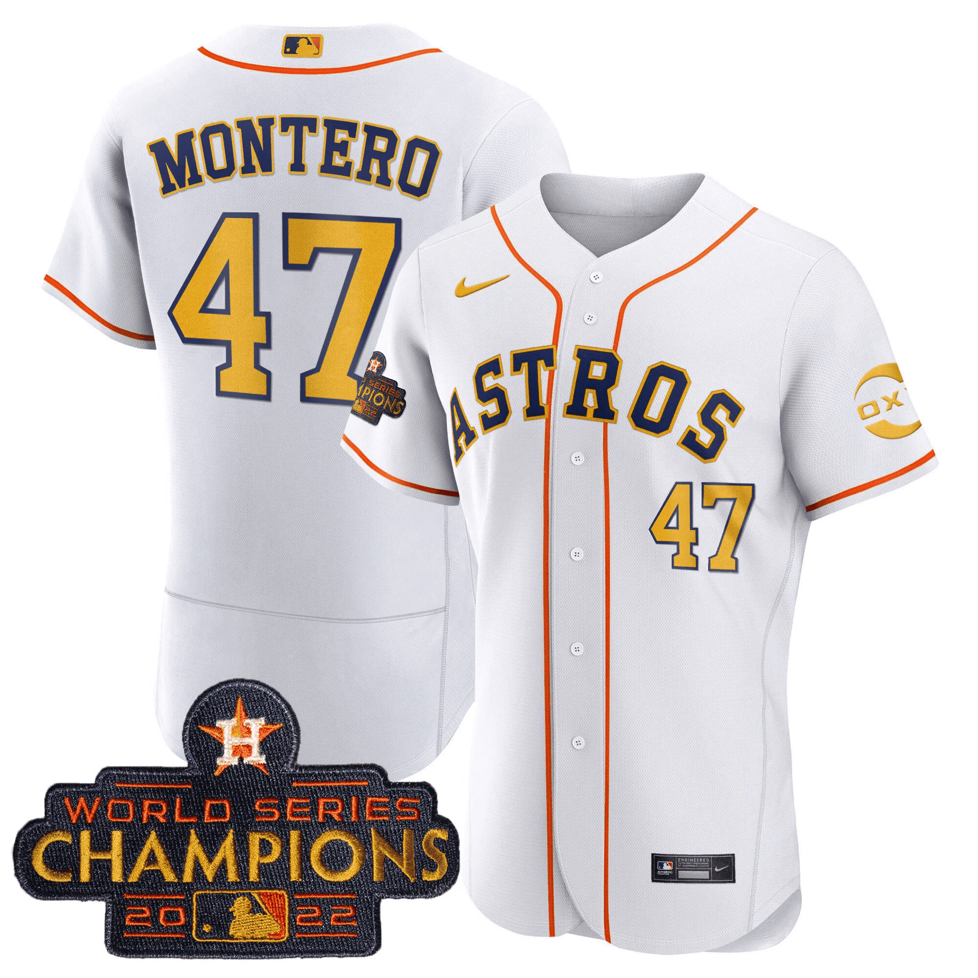 Rafael Montero Houston 2022 Champions Gold Rush Flex Base Jersey