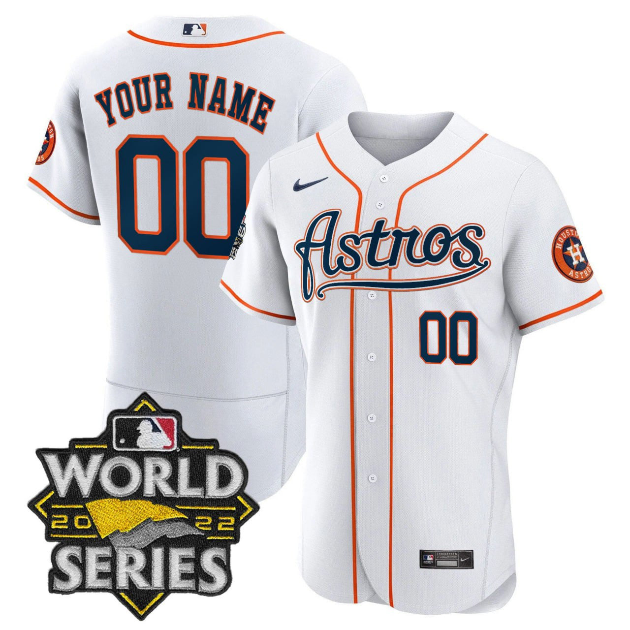 Houston White Custom World Series Patch Jersey