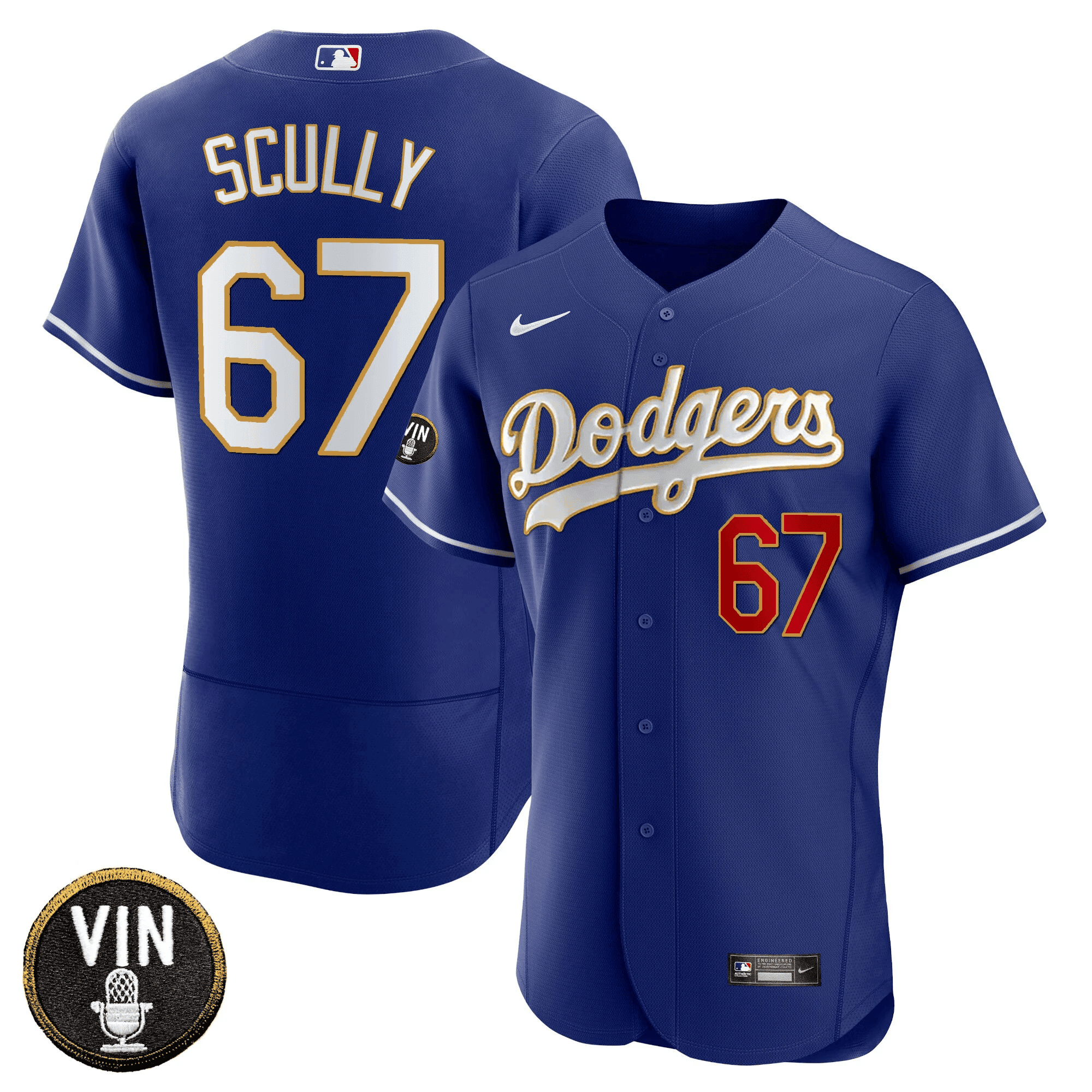 Men’s Vin Scully Patch Flex Base Gold Trim Jersey