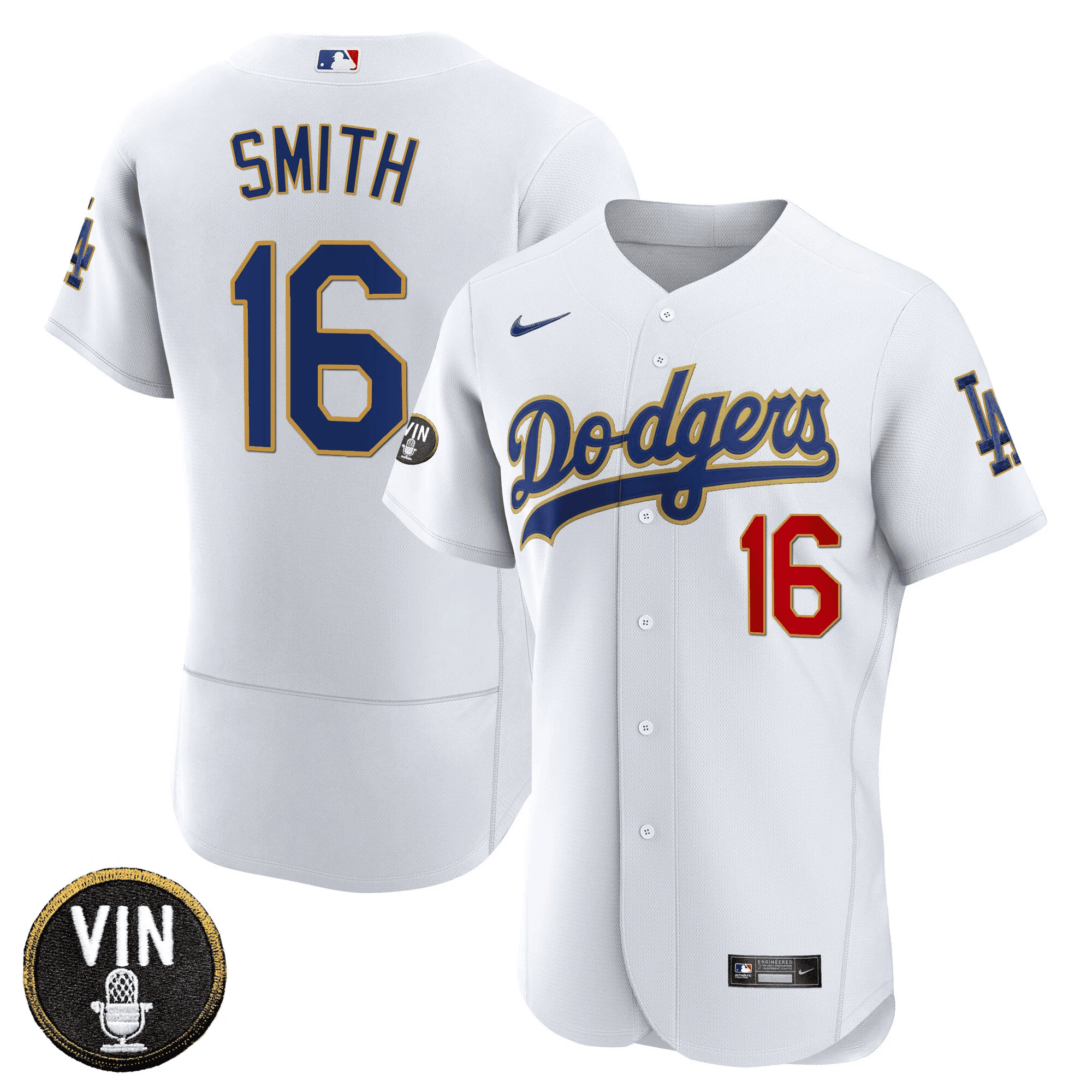 Men’s Vin Scully Patch Flex Base Gold Trim Jersey V2
