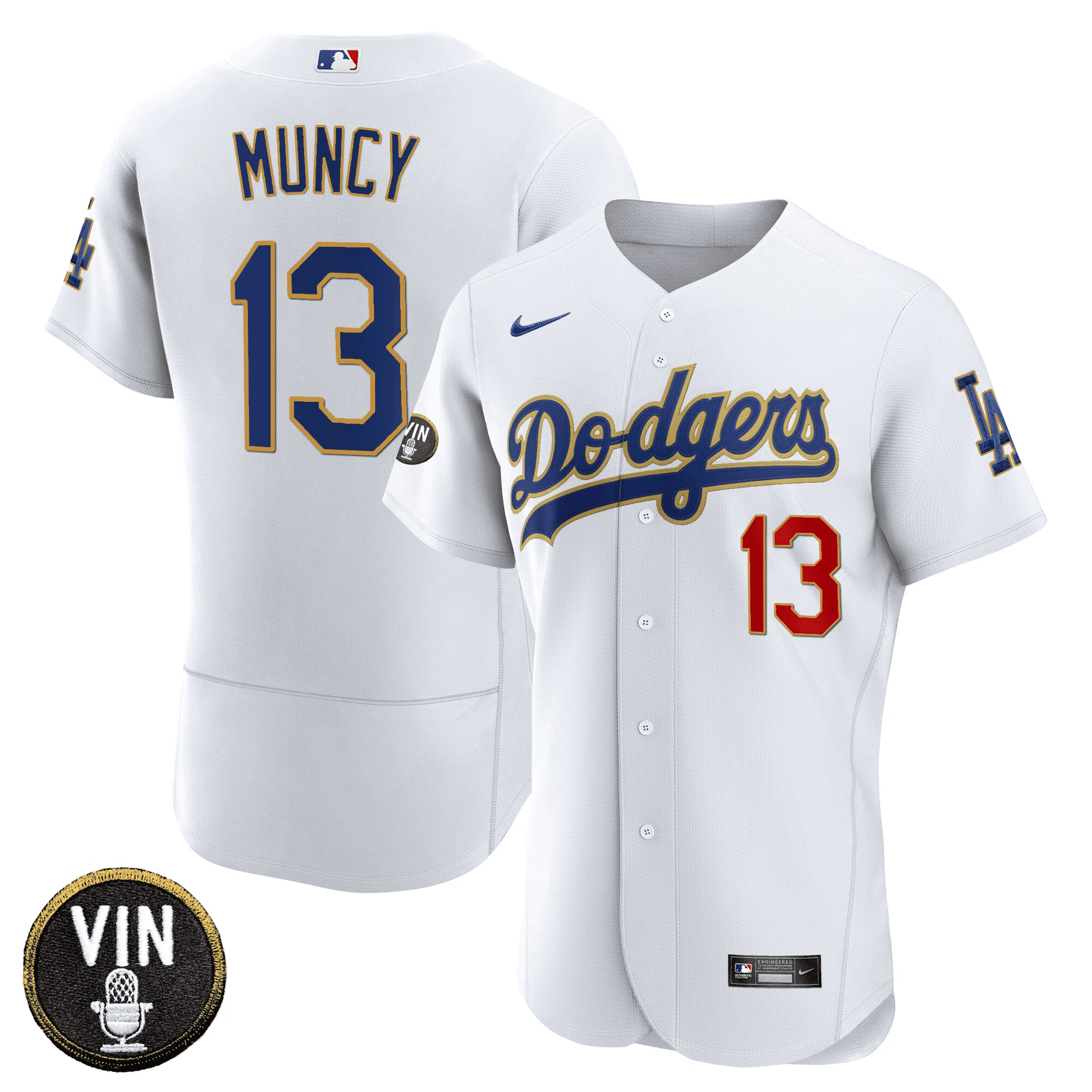 Men’s Vin Scully Patch Flex Base Gold Trim Jersey