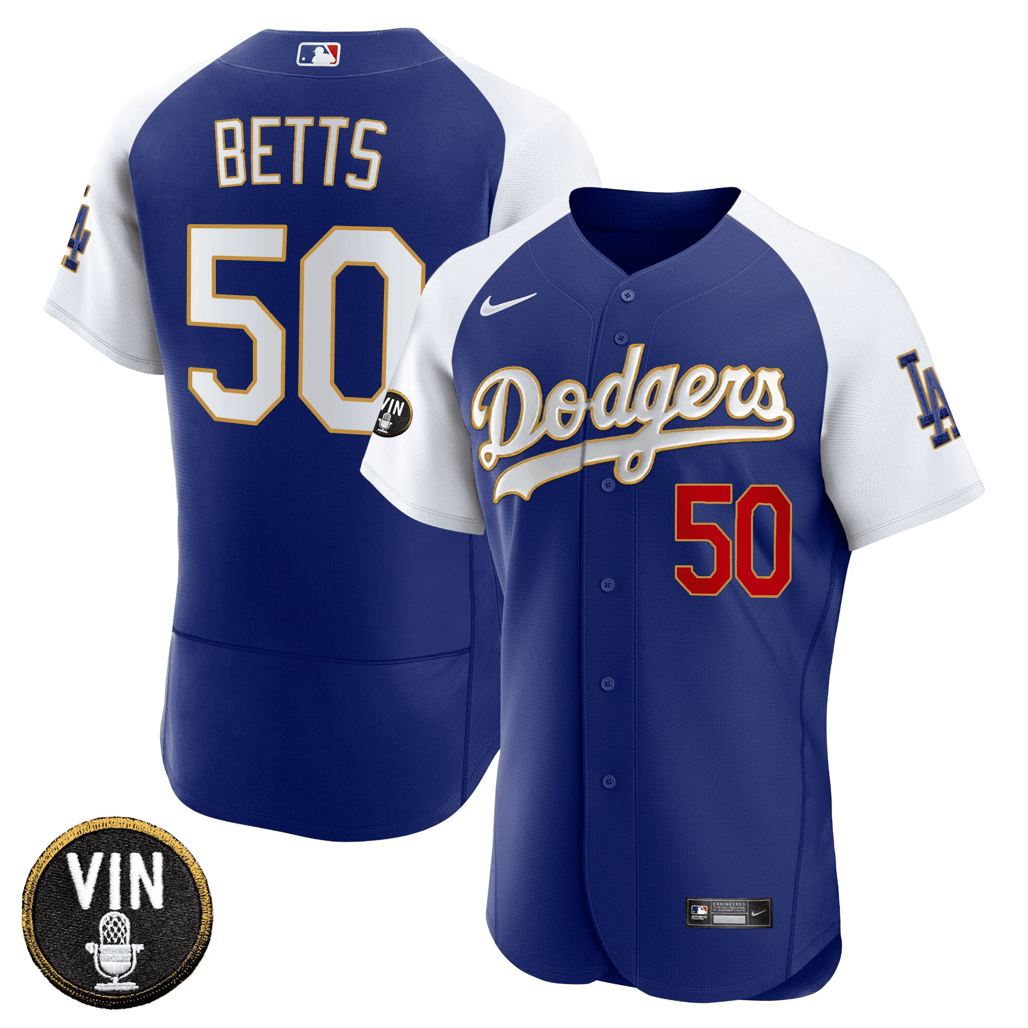 Men’s Vin Scully Patch Flex Base Gold Trim Jersey V2