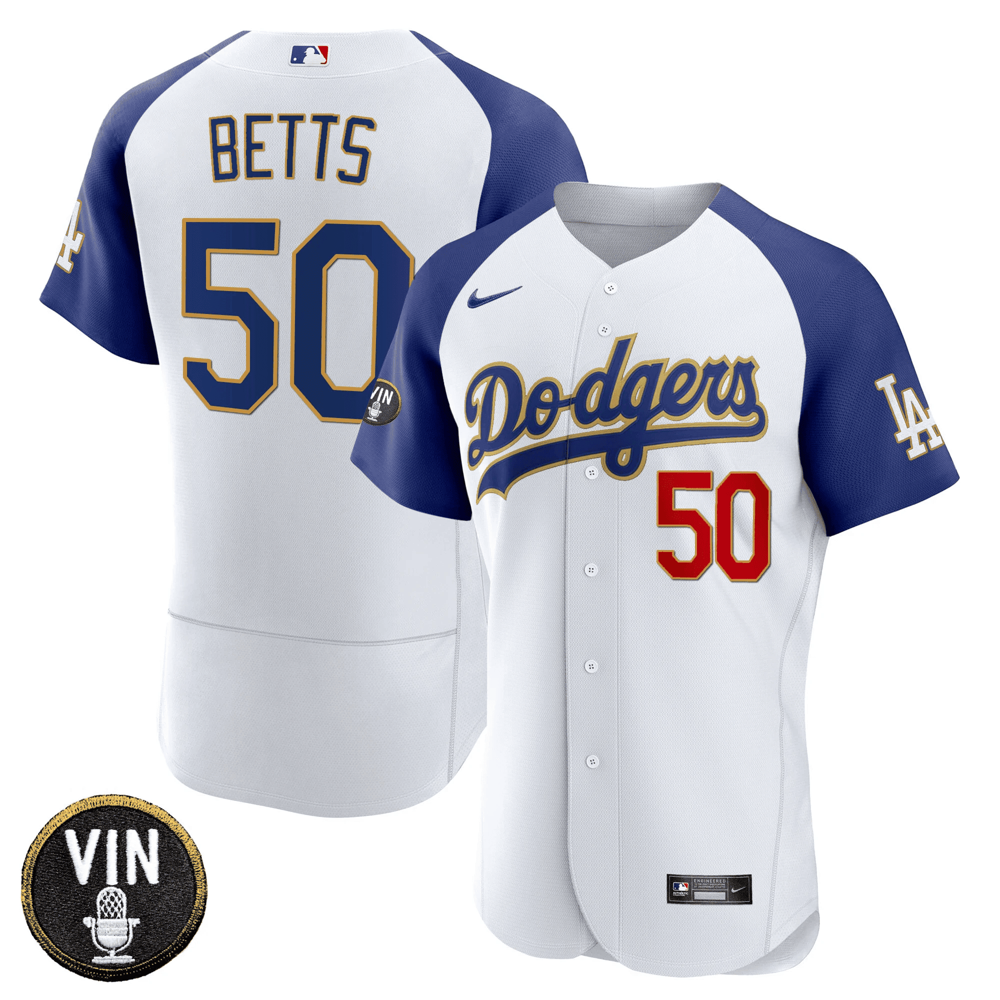 Men’s Vin Scully Patch Flex Base Gold Trim Jersey