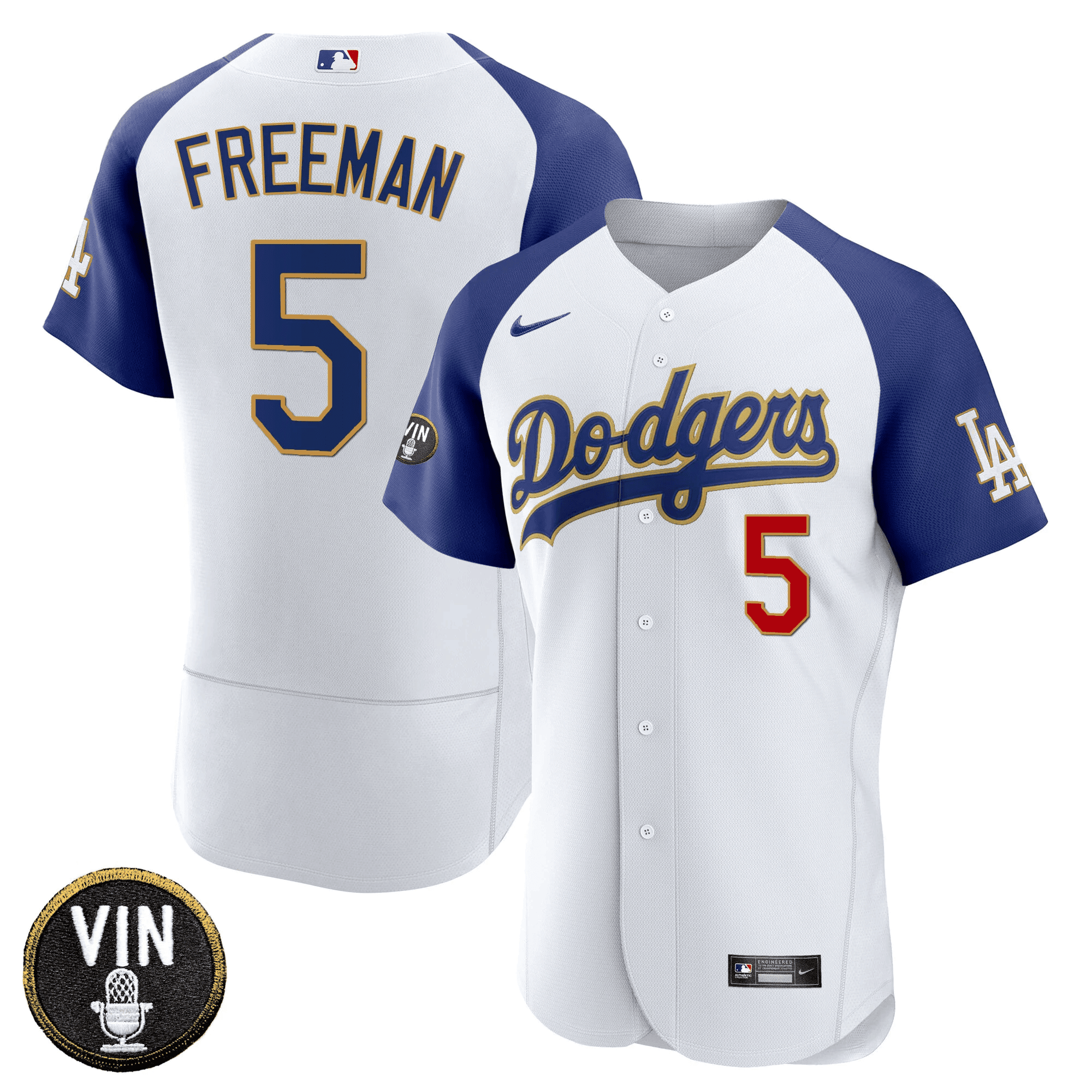 Men’s Vin Scully Patch Flex Base Gold Trim Jersey V2
