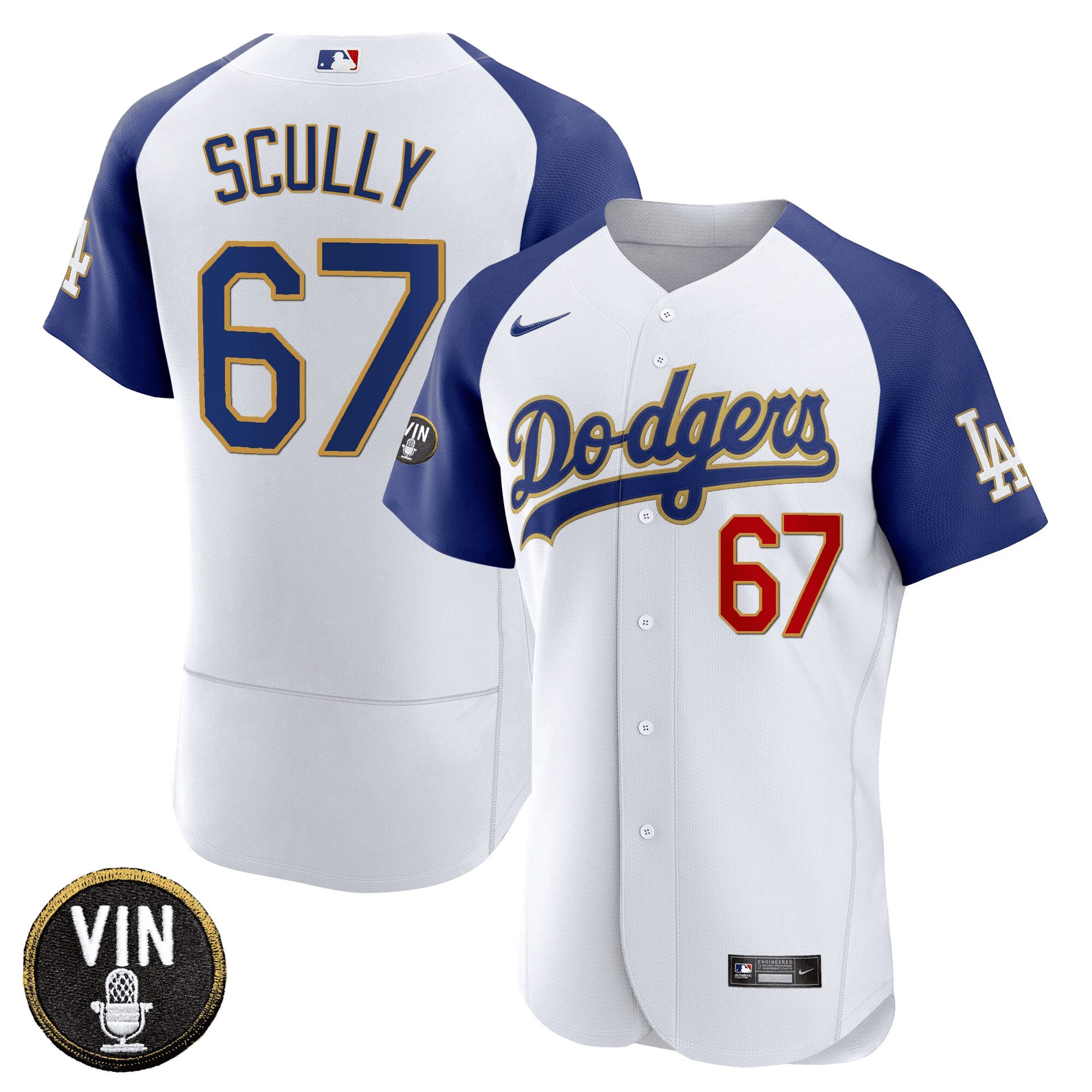 Men’s Vin Scully Patch Flex Base Gold Trim Jersey V2