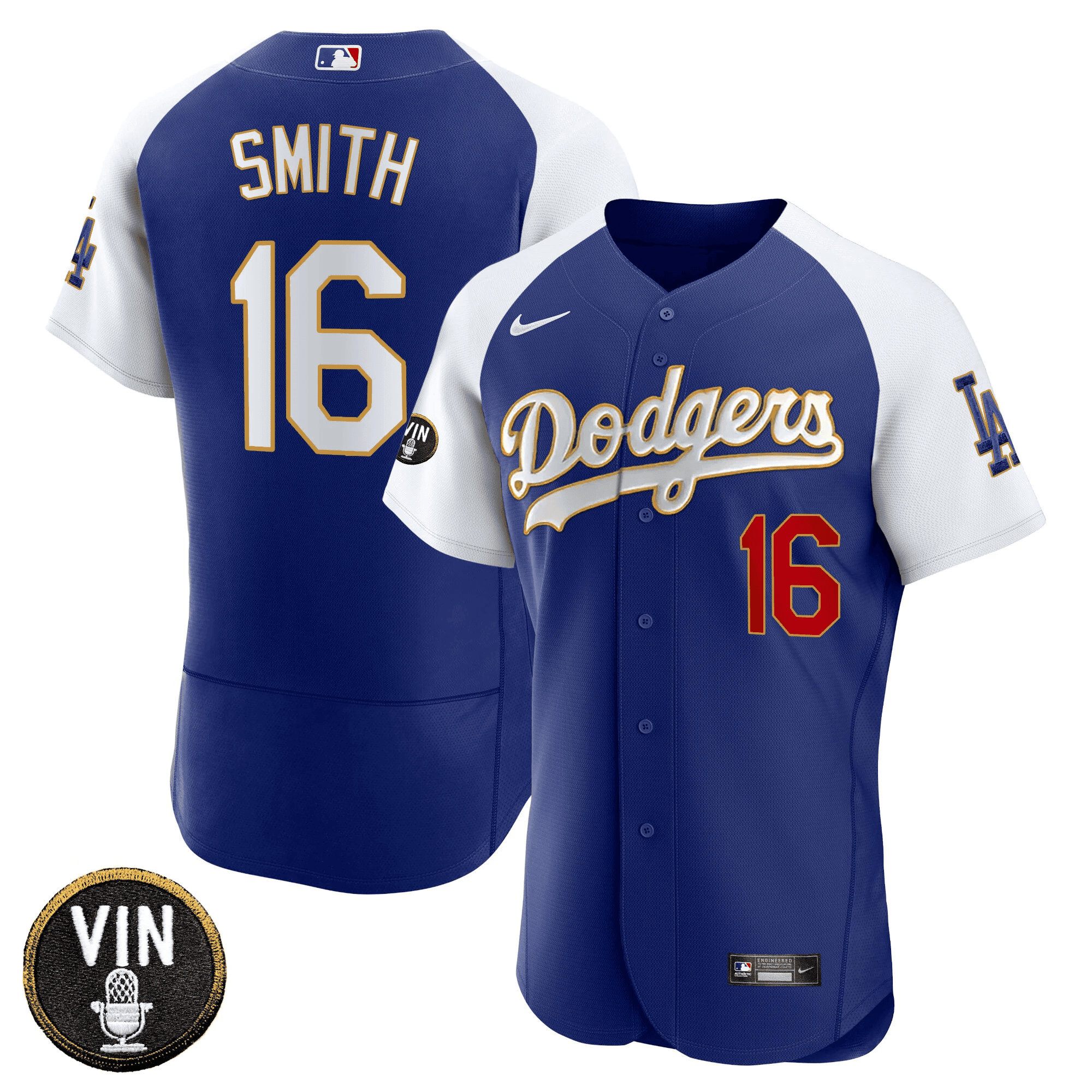 Men’s Vin Scully Patch Flex Base Gold Trim Jersey