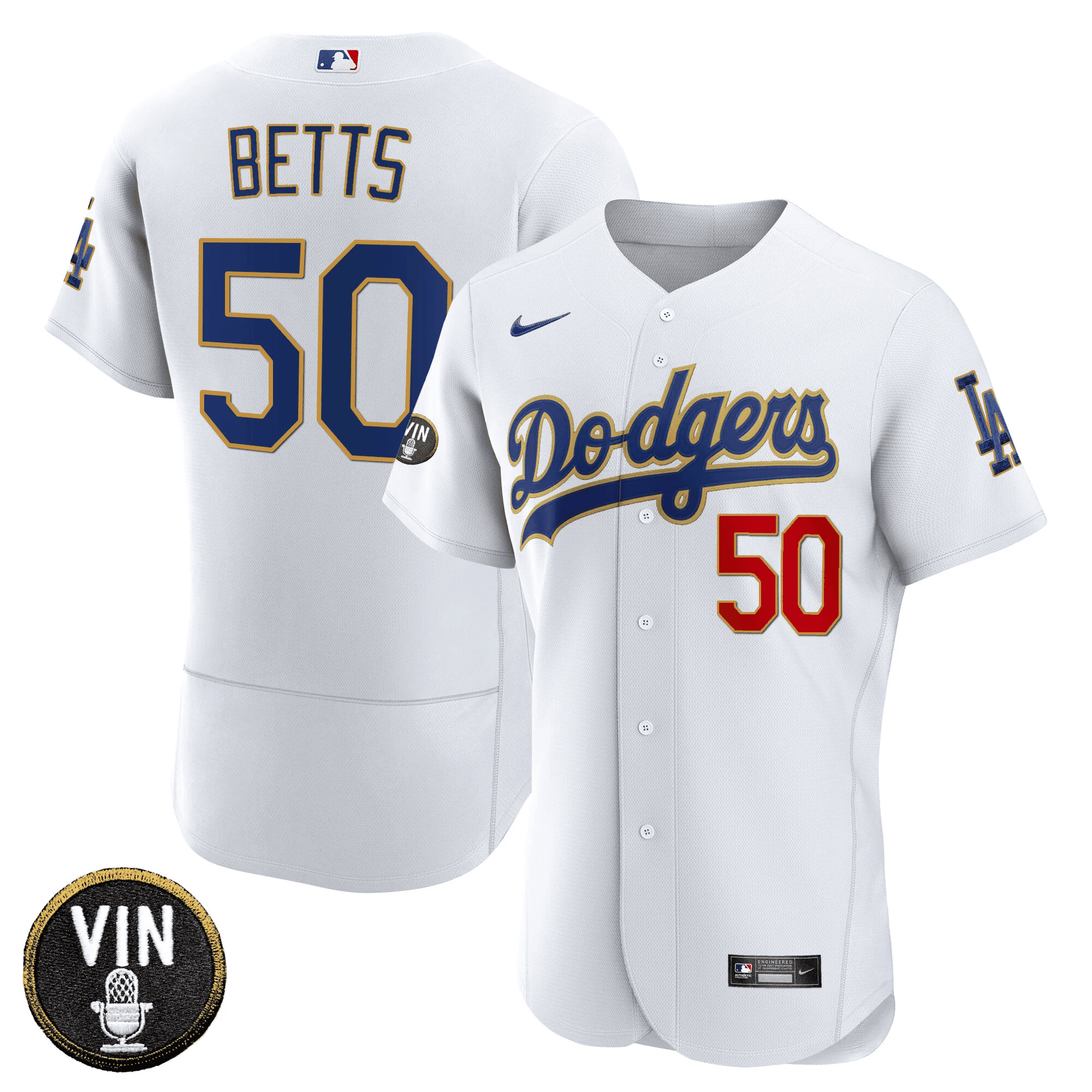 Men’s Vin Scully Patch Flex Base Gold Trim Jersey V2