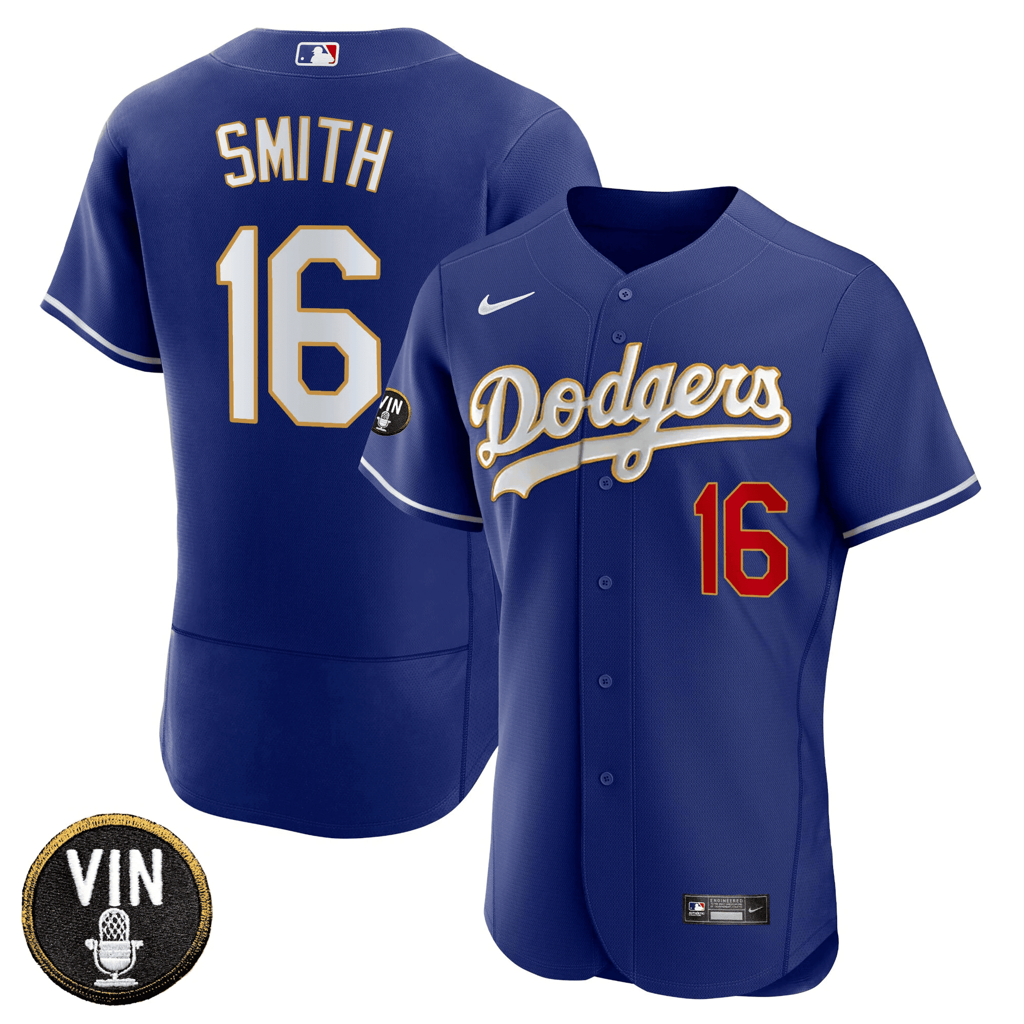 Men’s Vin Scully Patch Flex Base Gold Trim Jersey
