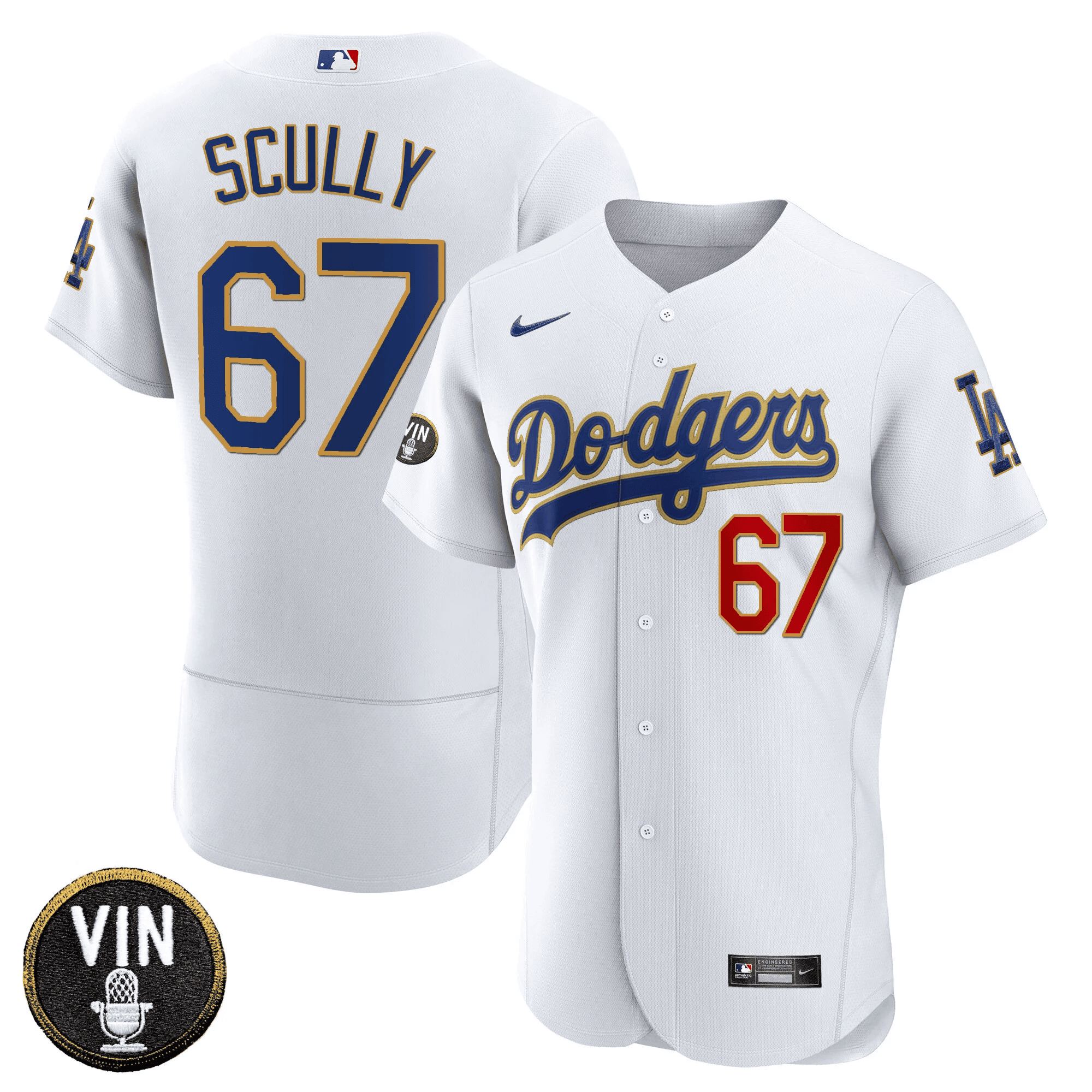 Men’s Vin Scully Patch Flex Base Gold Trim Jersey V2