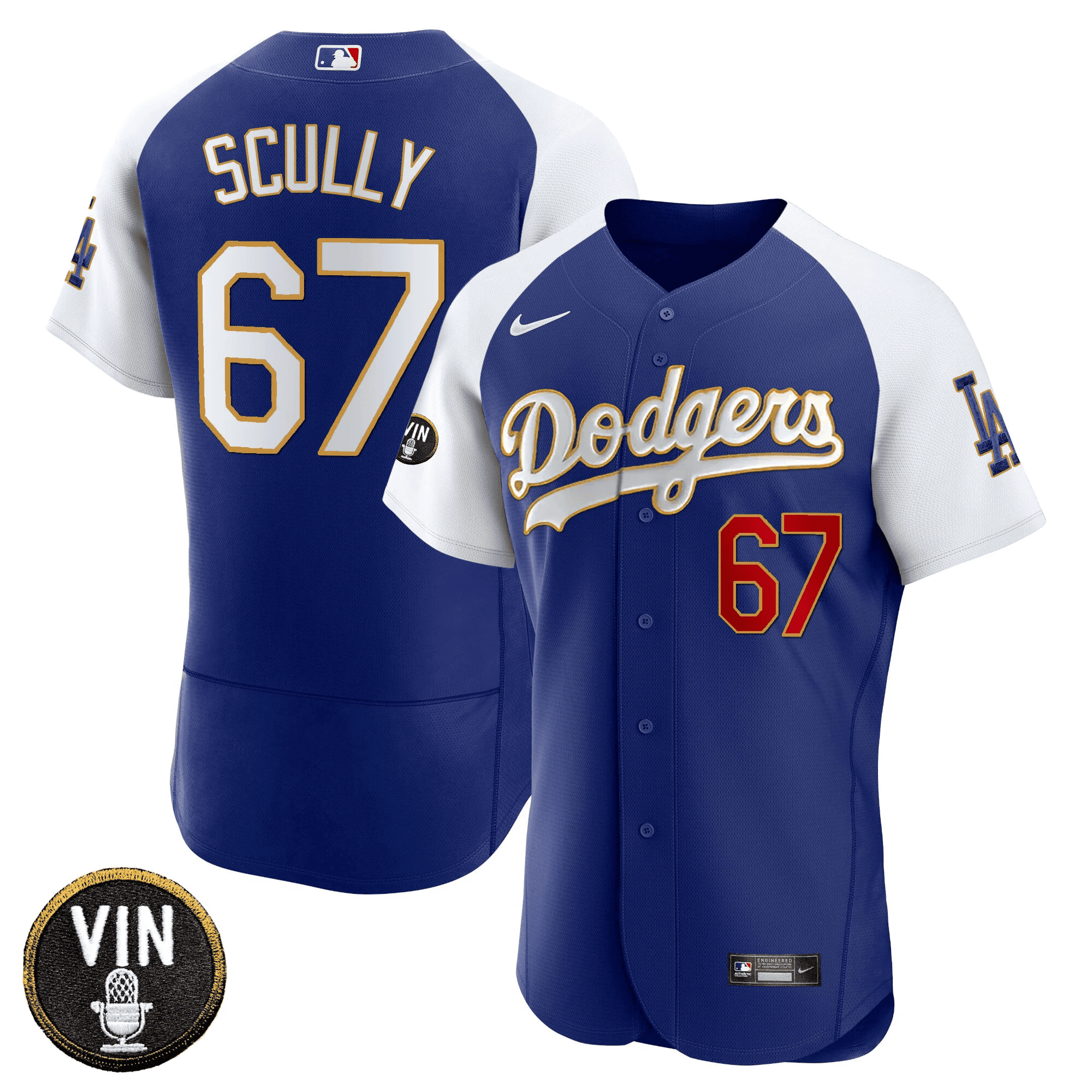 Men’s Vin Scully Patch Flex Base Gold Trim Jersey V2