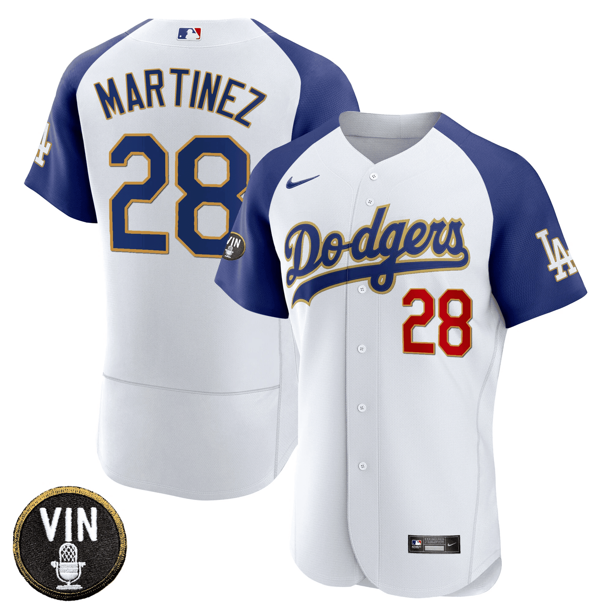 Men’s Vin Scully Patch Flex Base Gold Trim Jersey