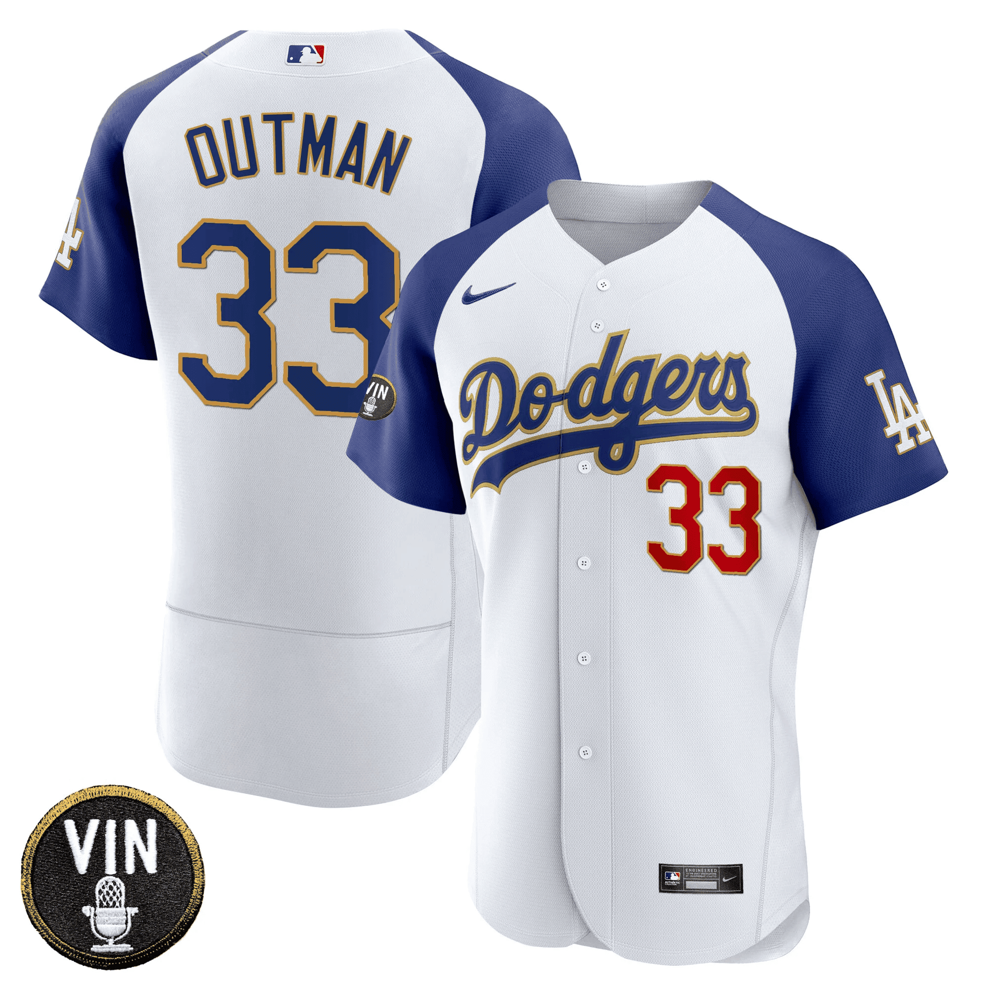 Men’s Vin Scully Patch Flex Base Gold Trim Jersey V2