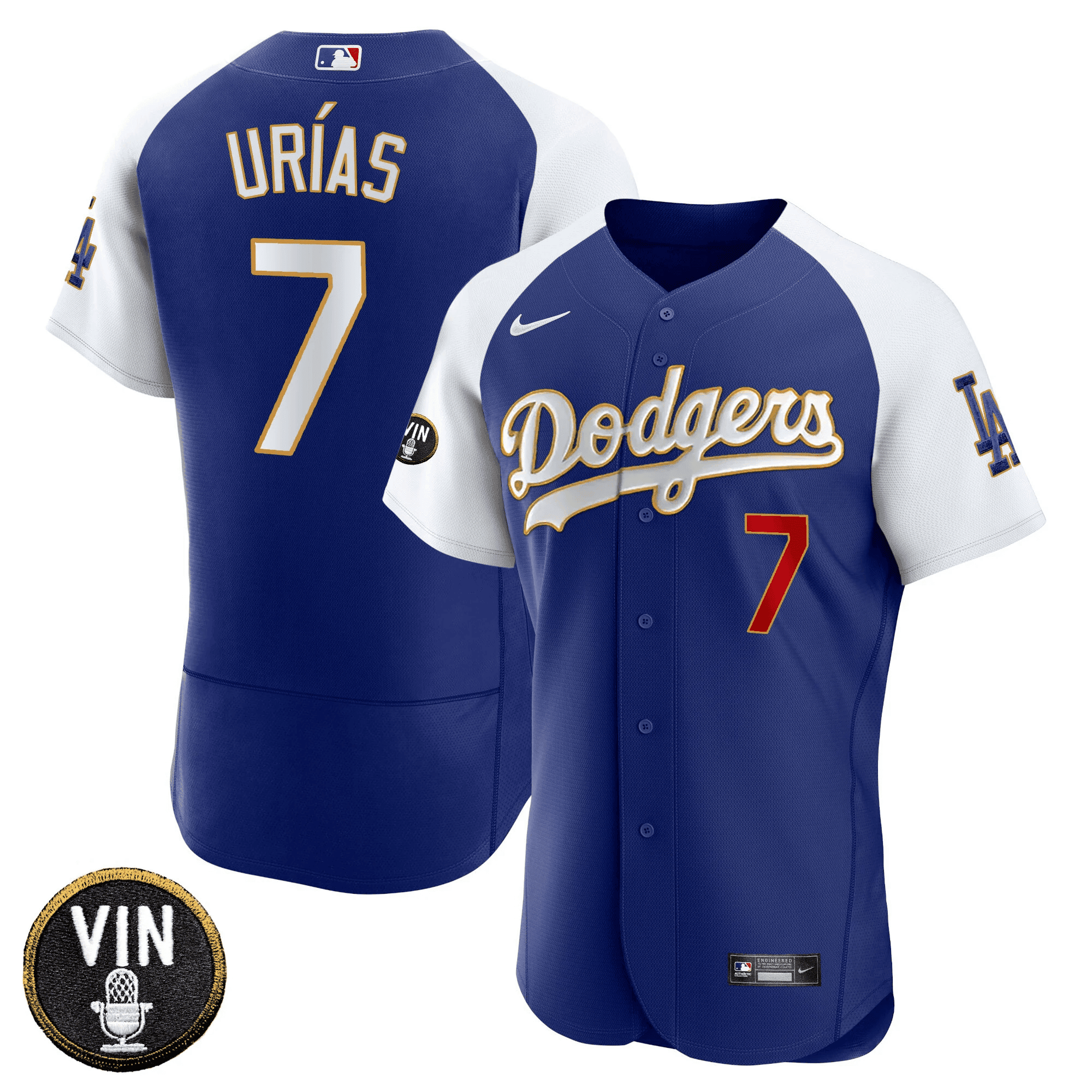 Men’s Vin Scully Patch Flex Base Gold Trim Jersey