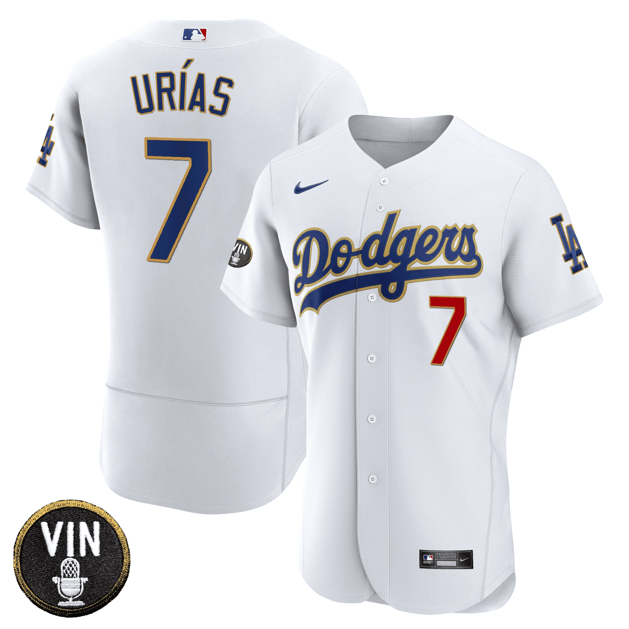 Men’s Vin Scully Patch Flex Base Gold Trim Jersey