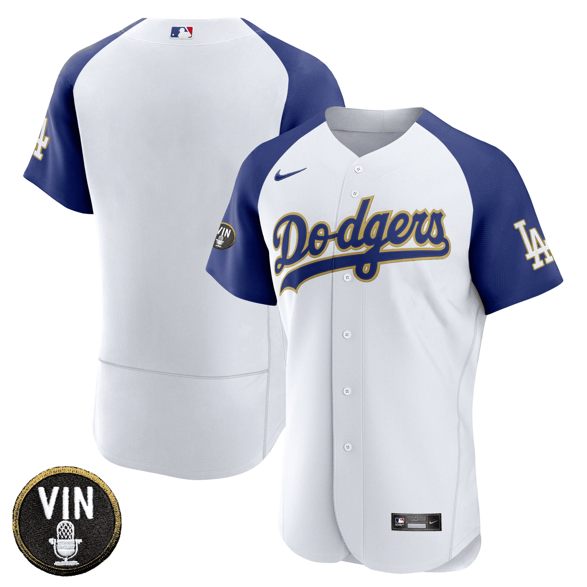 Men’s Vin Scully Patch Flex Base Gold Trim Jersey