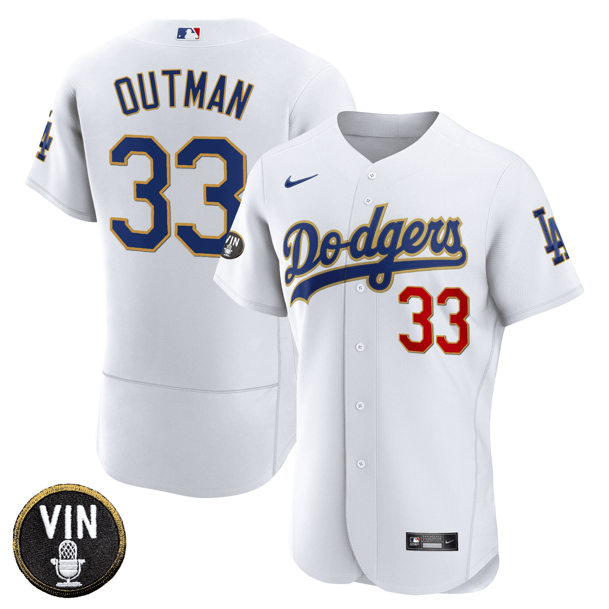 Men’s Vin Scully Patch Flex Base Gold Trim Jersey V2