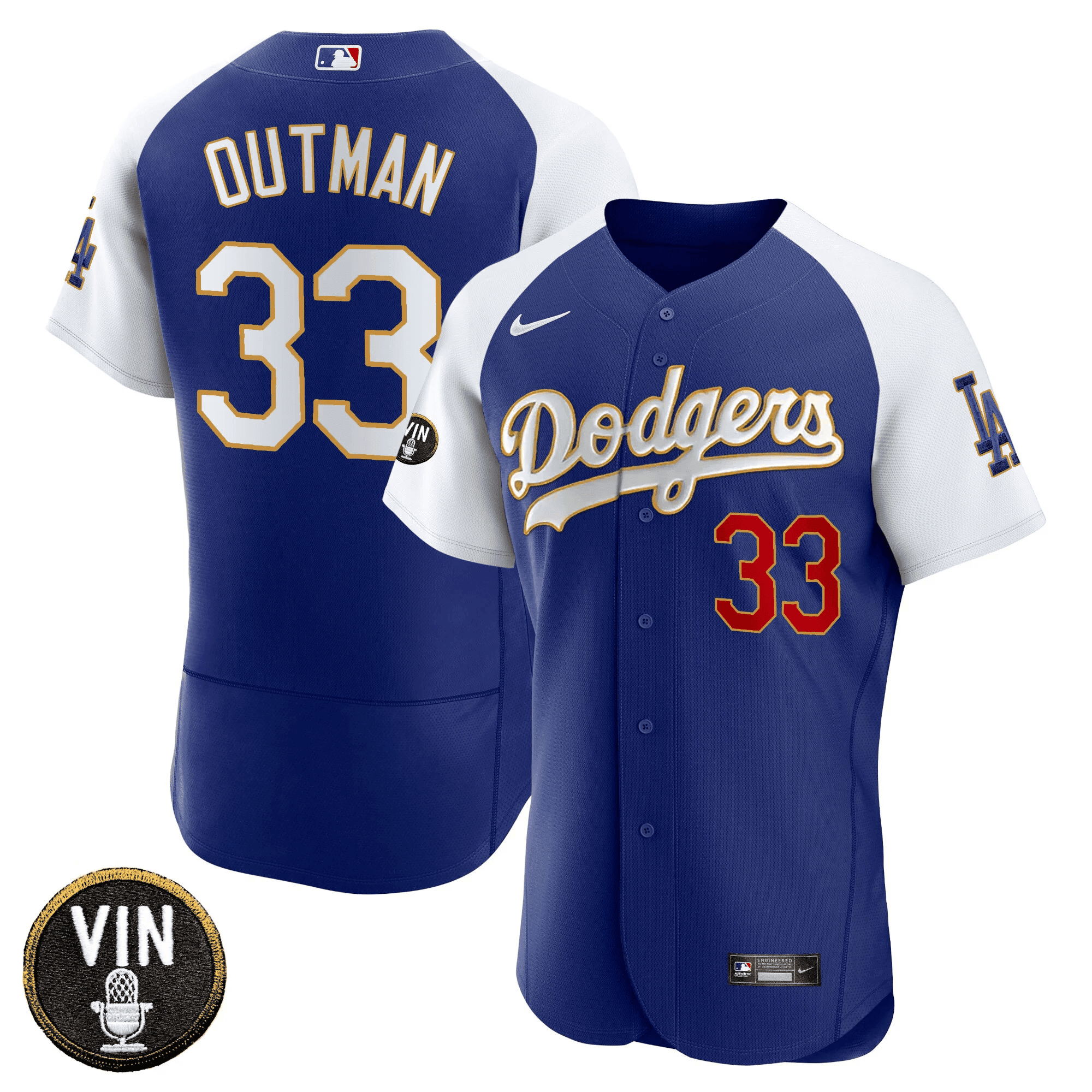 Men’s Vin Scully Patch Flex Base Gold Trim Jersey