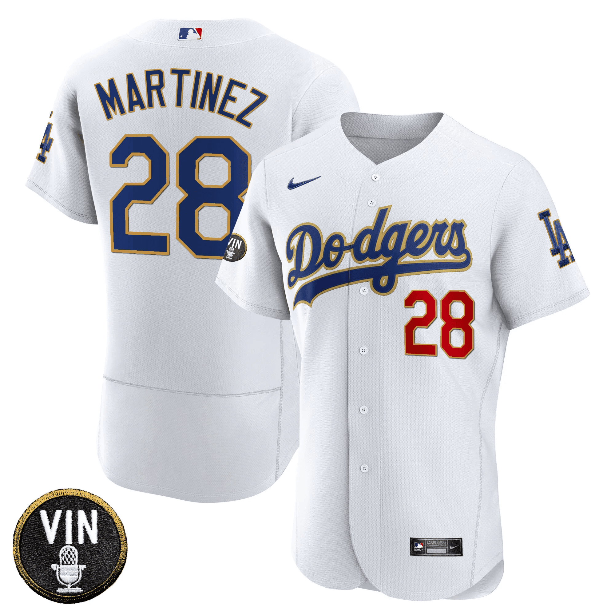 Men’s Vin Scully Patch Flex Base Gold Trim Jersey