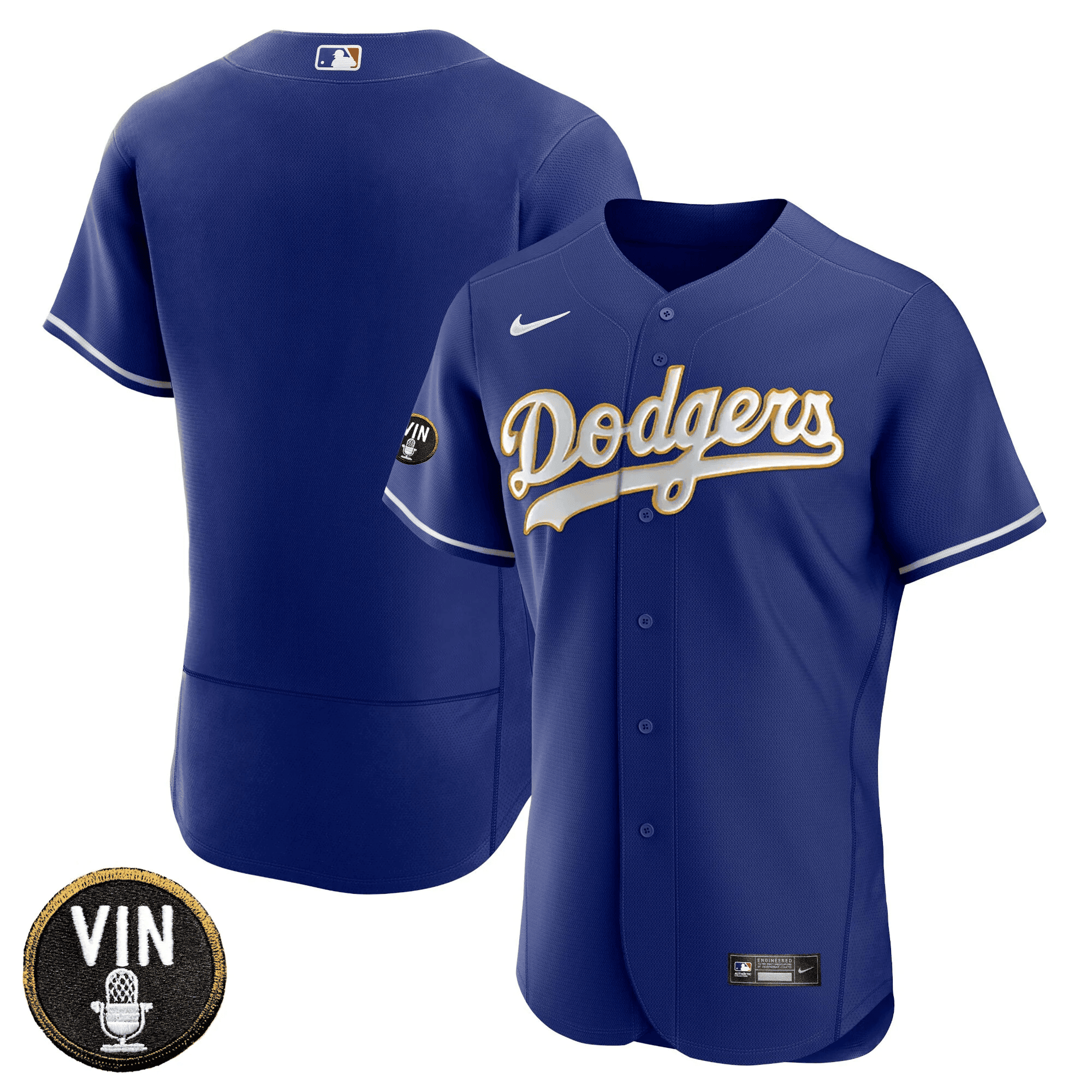 Men’s Vin Scully Patch Flex Base Gold Trim Jersey