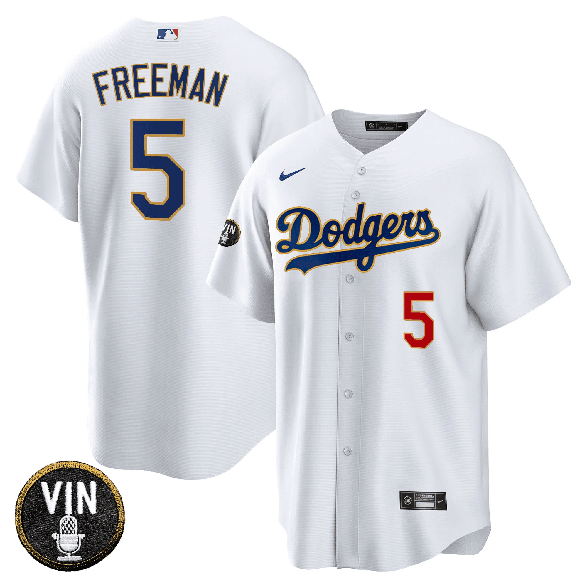 Men’s Vin Scully Patch Cool Base Gold Trim Jersey