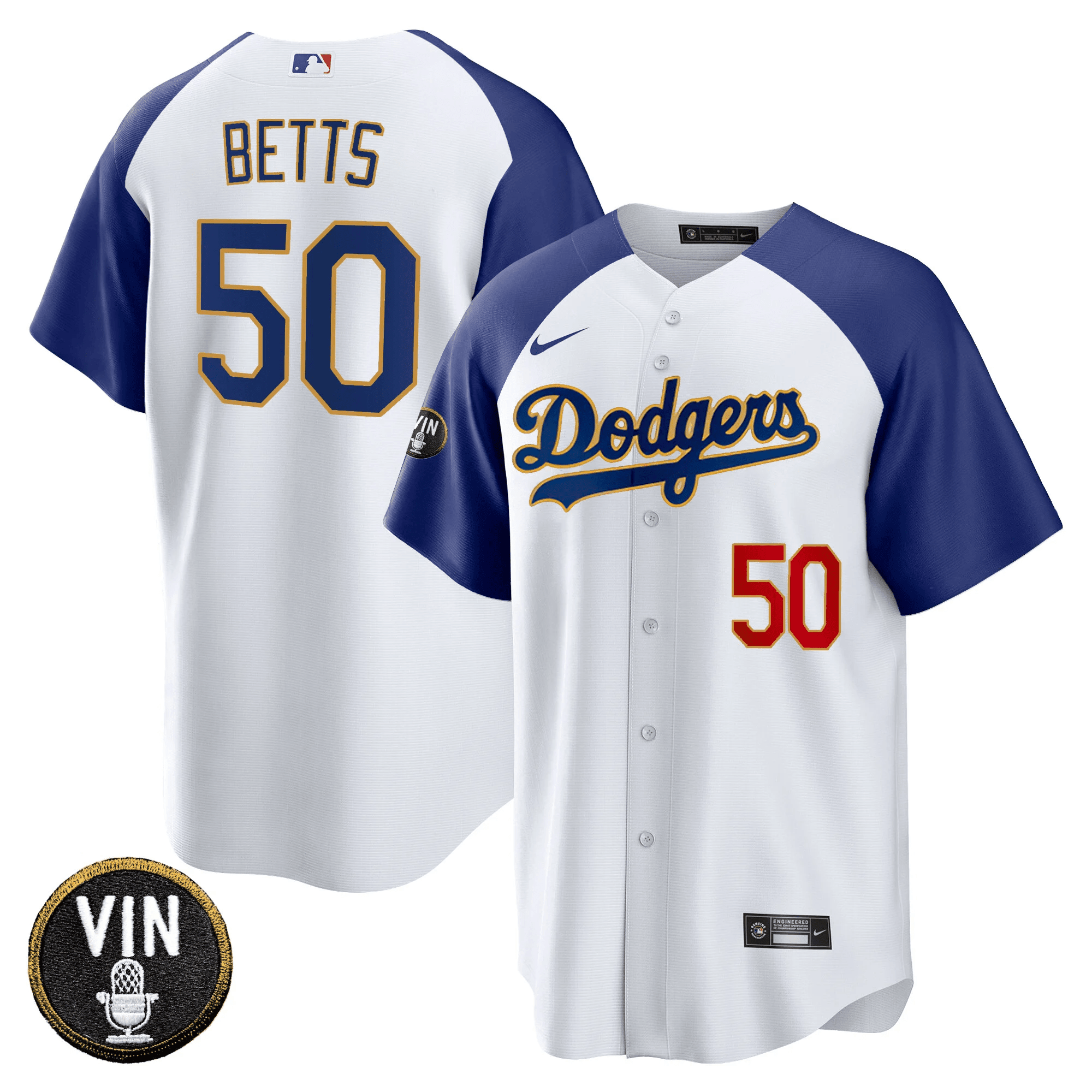 Men’s Vin Scully Patch Cool Base Gold Trim Jersey