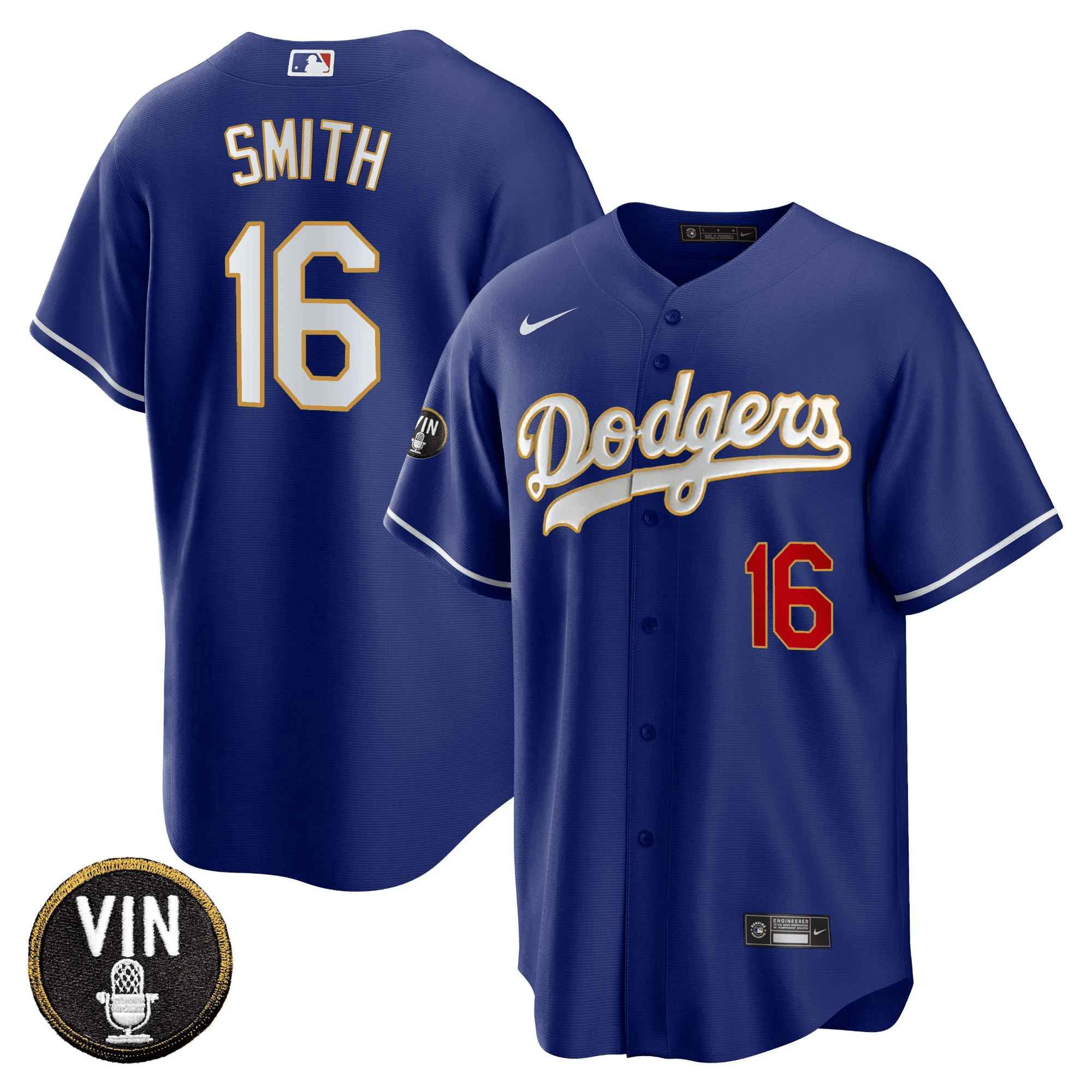 Men’s Vin Scully Patch Cool Base Gold Trim Jersey