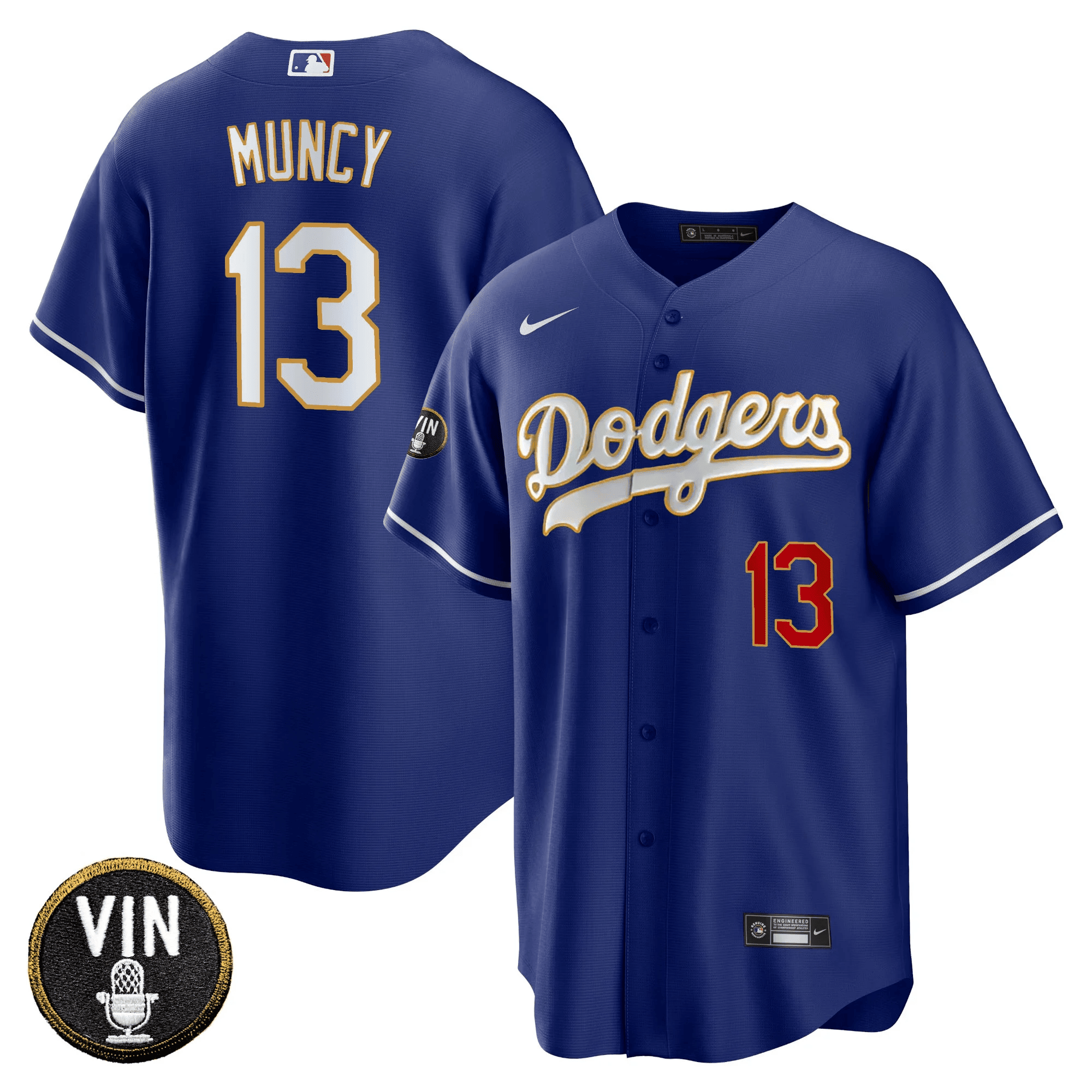 Men’s Vin Scully Patch Cool Base Gold Trim Jersey