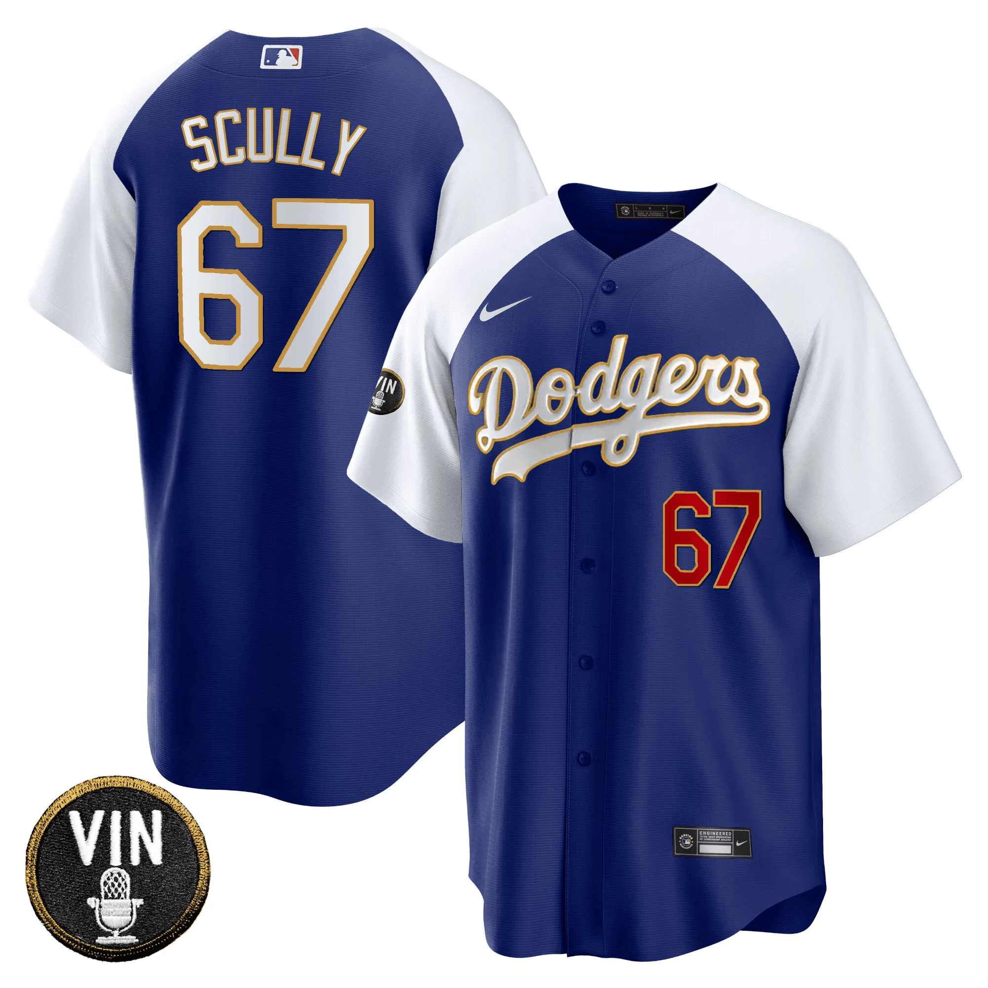 Men’s Vin Scully Patch Cool Base Gold Trim Jersey