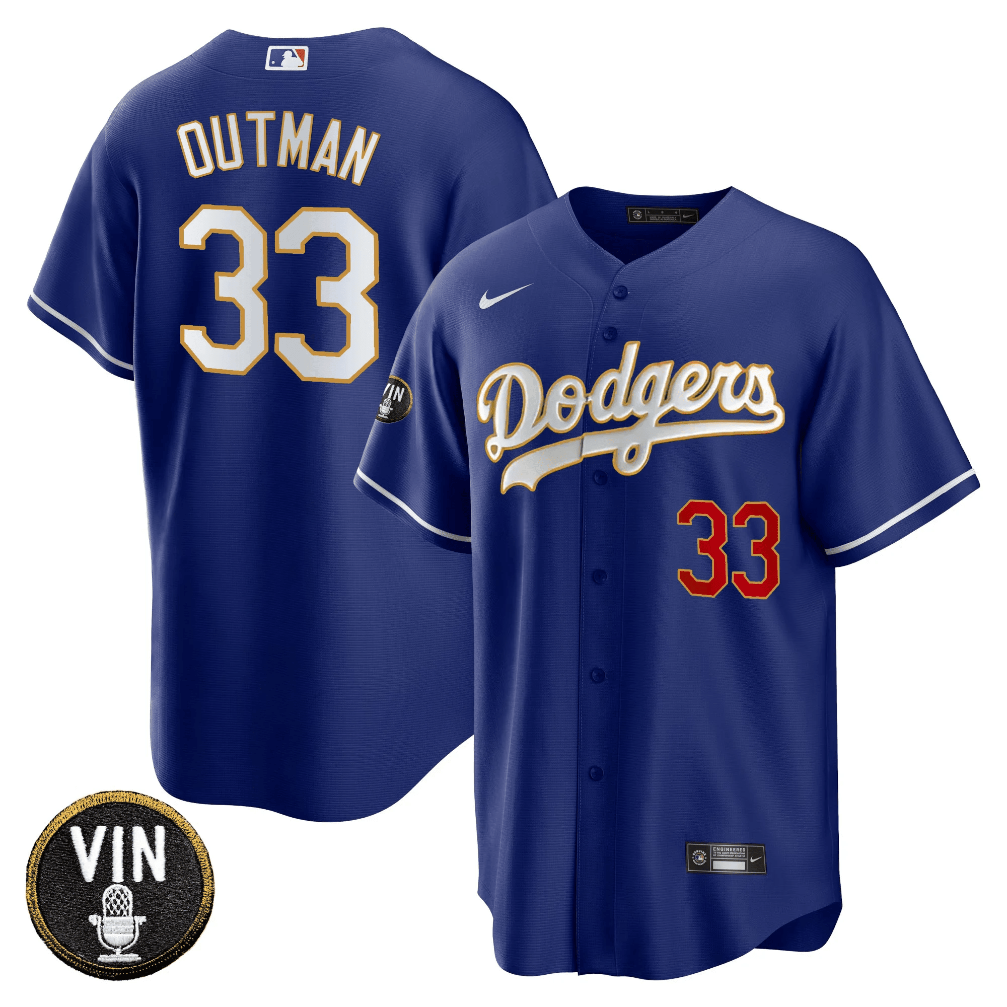 Men’s Vin Scully Patch Cool Base Gold Trim Jersey