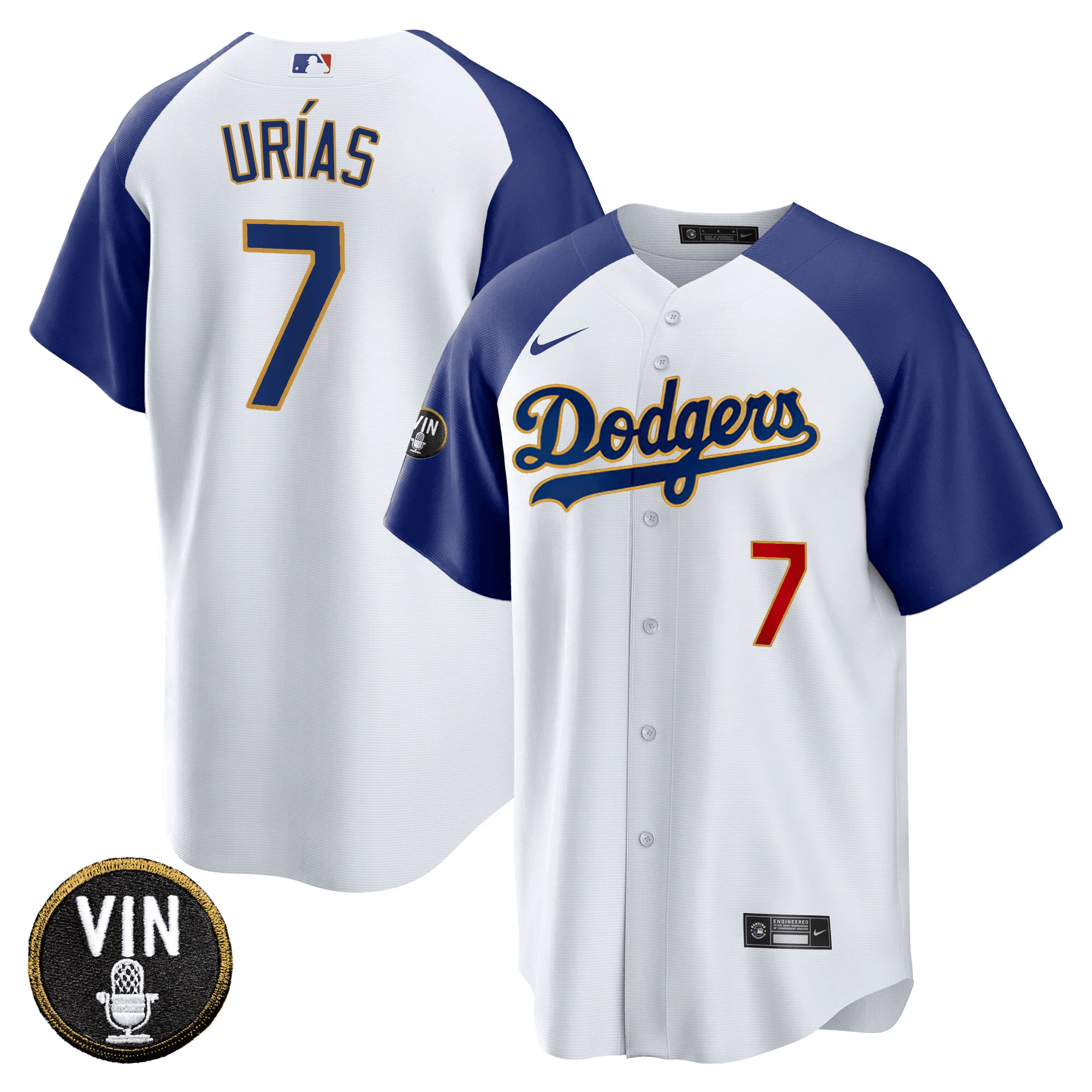Men’s Vin Scully Patch Cool Base Gold Trim Jersey