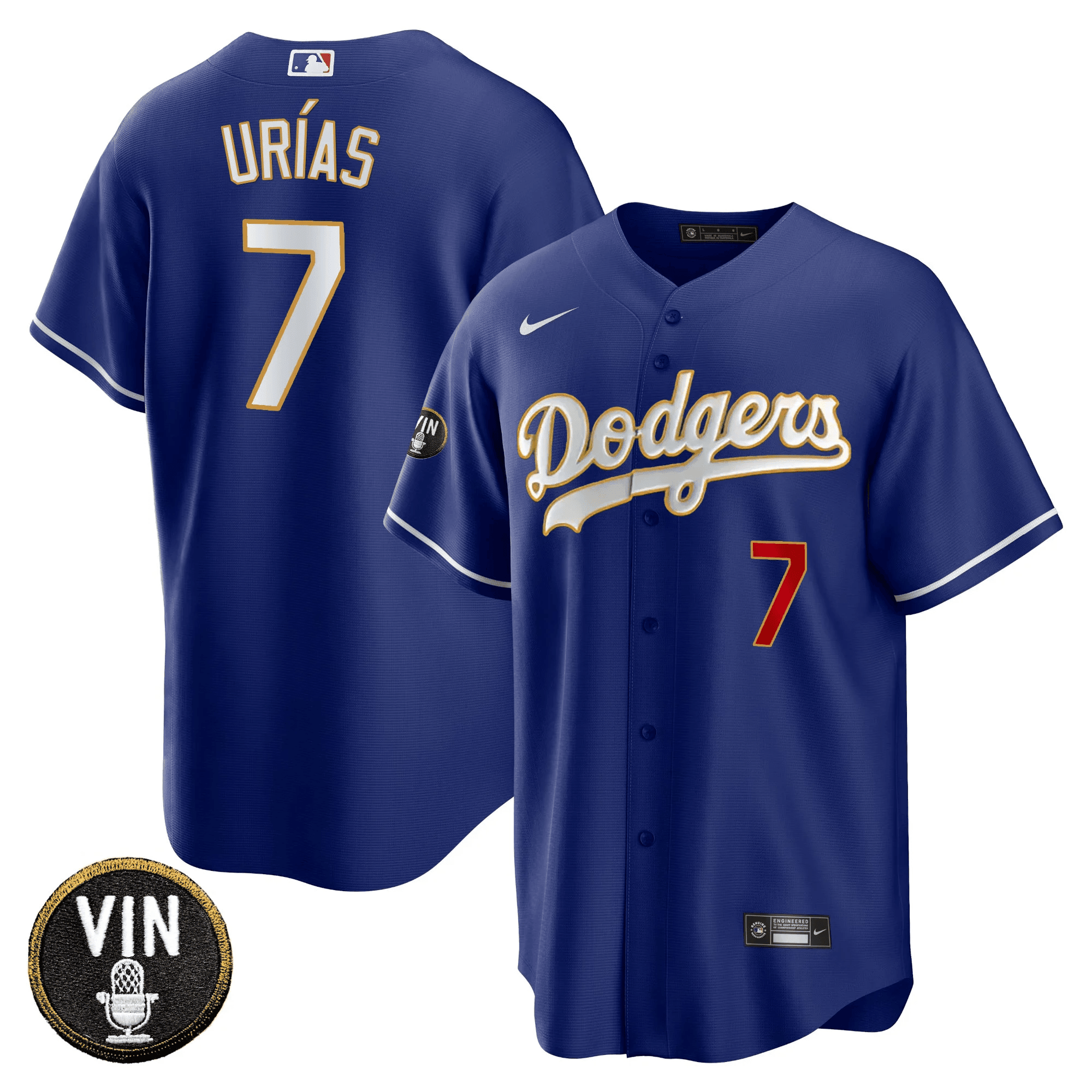 Men’s Vin Scully Patch Cool Base Gold Trim Jersey