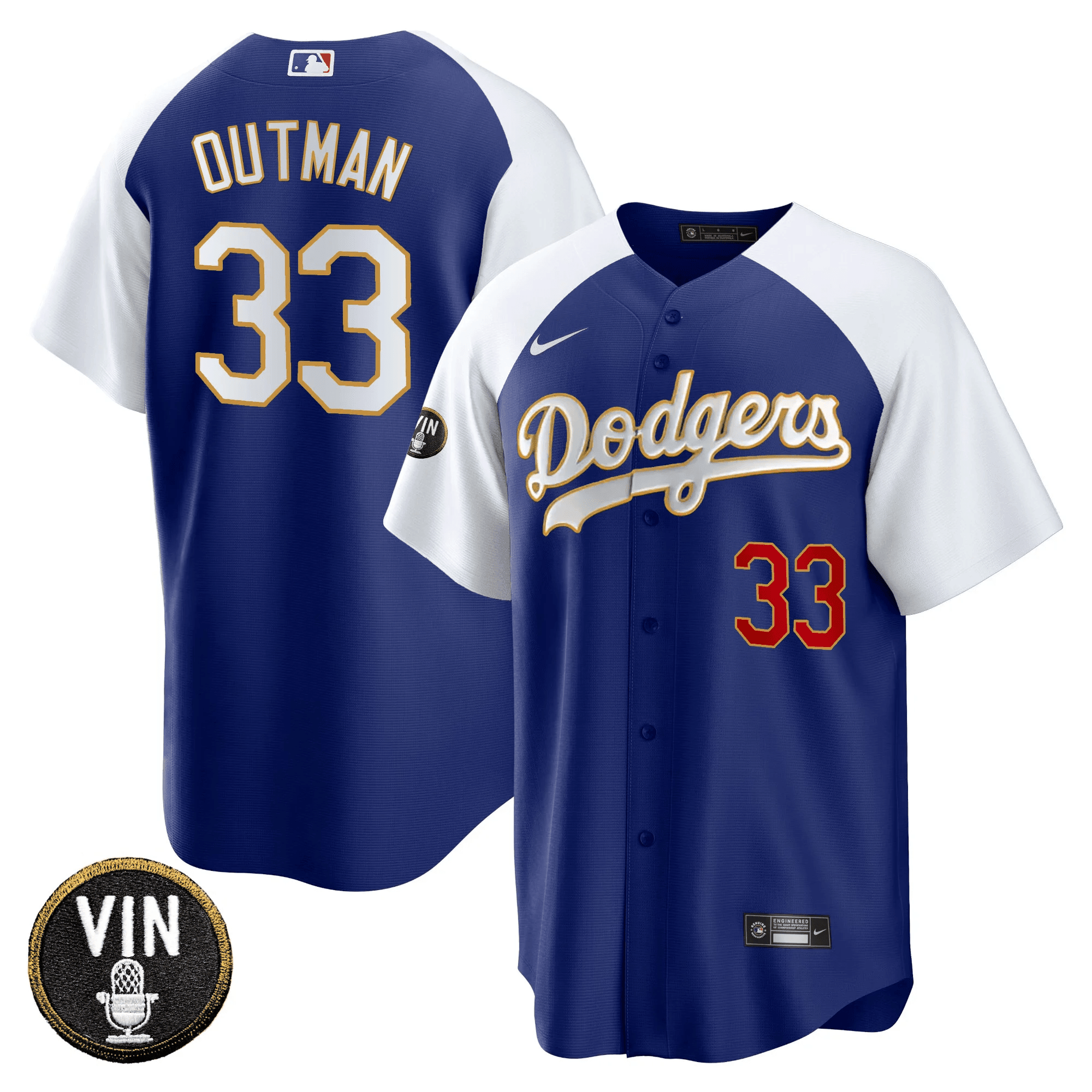 Men’s Vin Scully Patch Cool Base Gold Trim Jersey