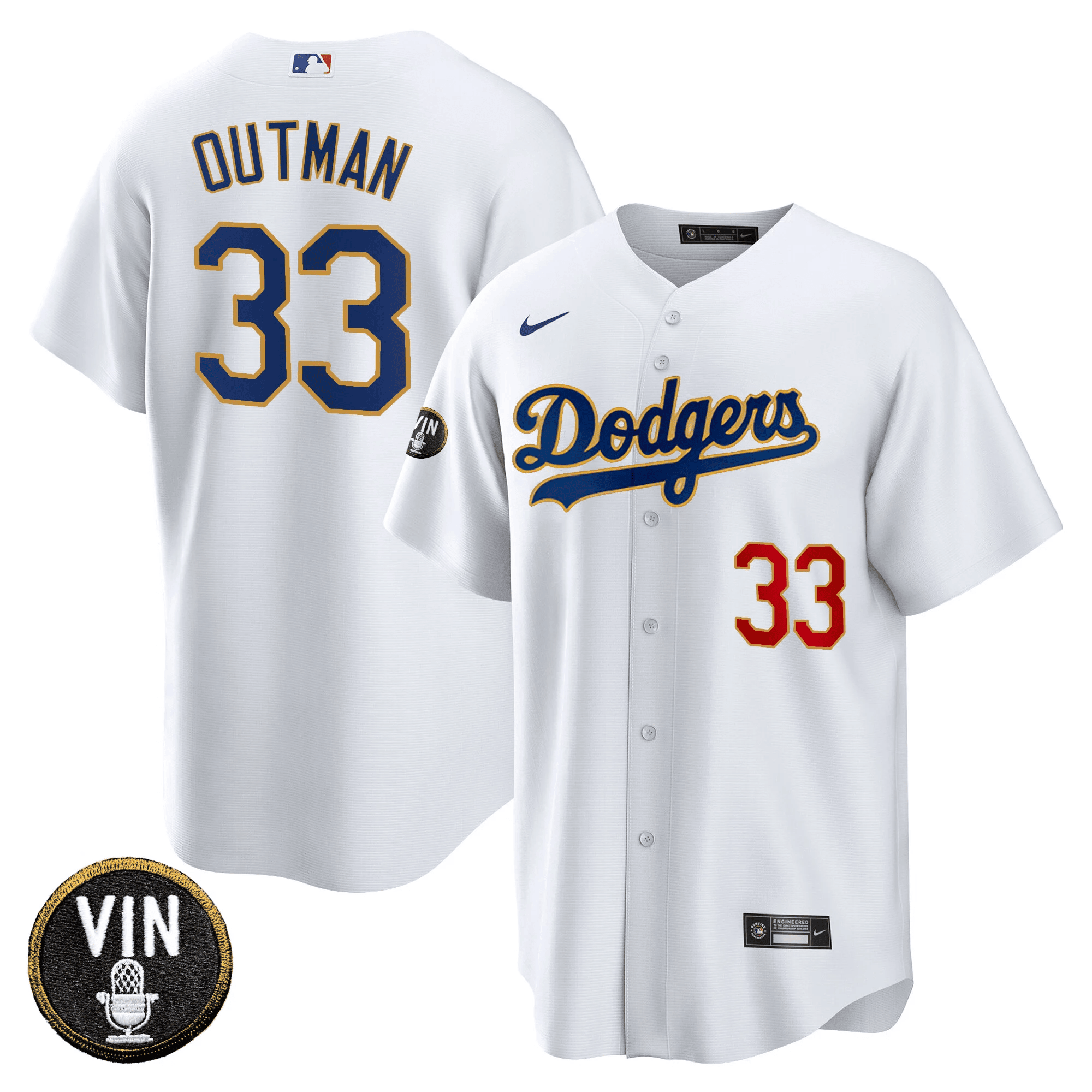 Men’s Vin Scully Patch Cool Base Gold Trim Jersey