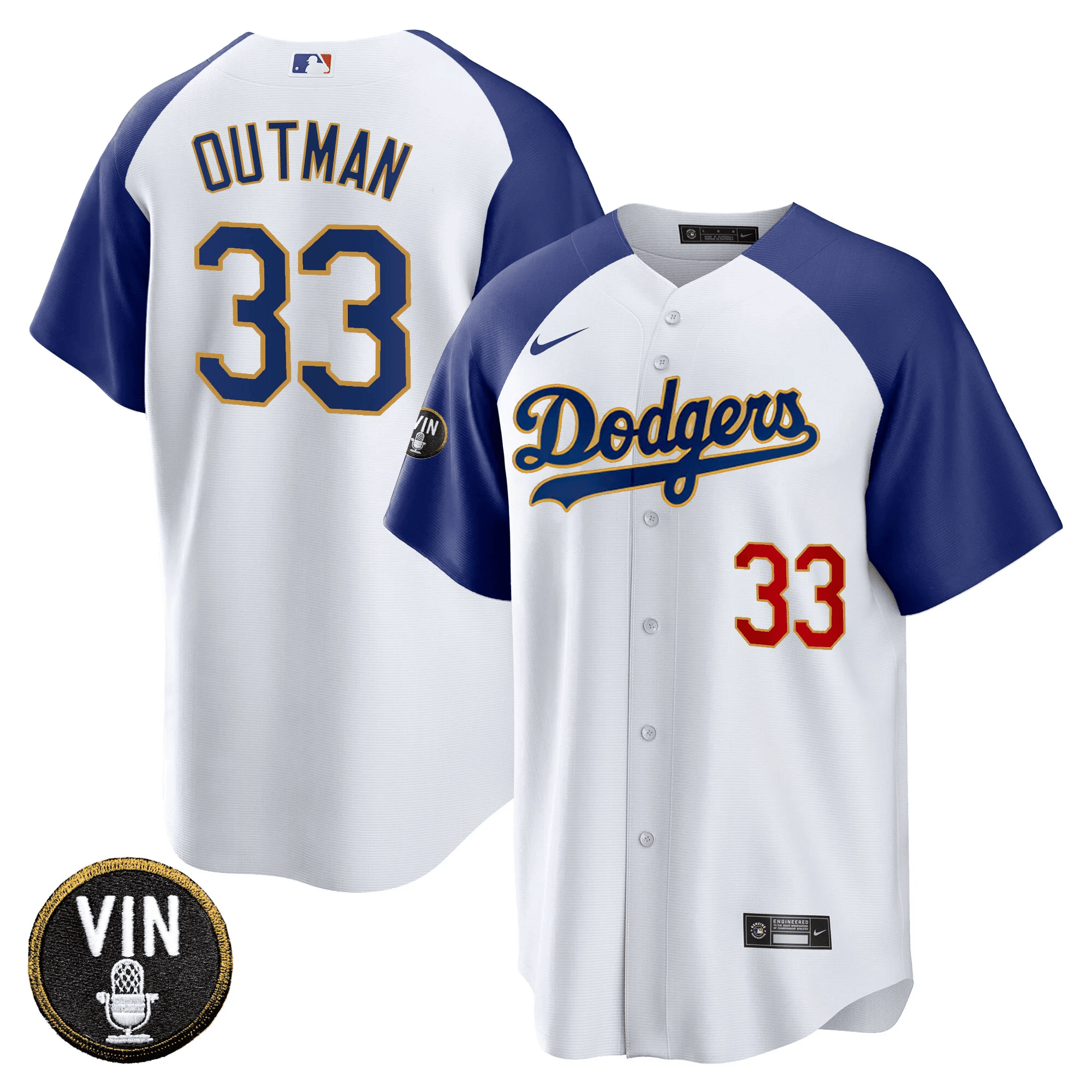Men’s Vin Scully Patch Cool Base Gold Trim Jersey