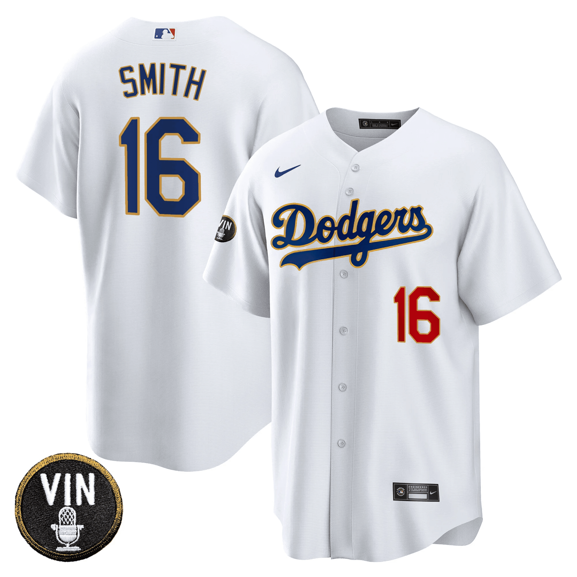 Men’s Vin Scully Patch Cool Base Gold Trim Jersey