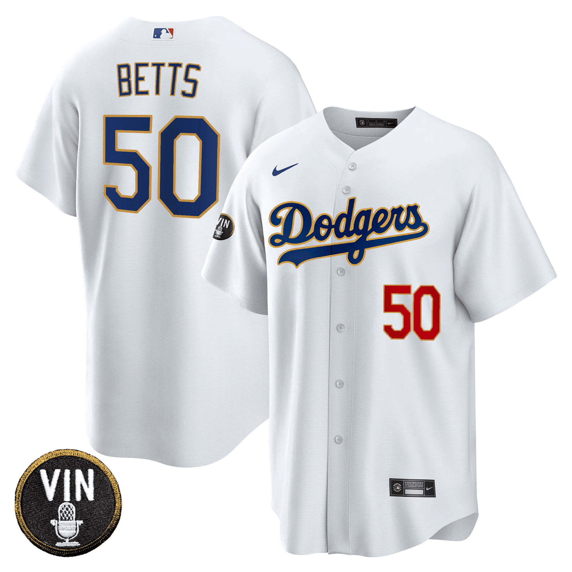 Men’s Vin Scully Patch Cool Base Gold Trim Jersey