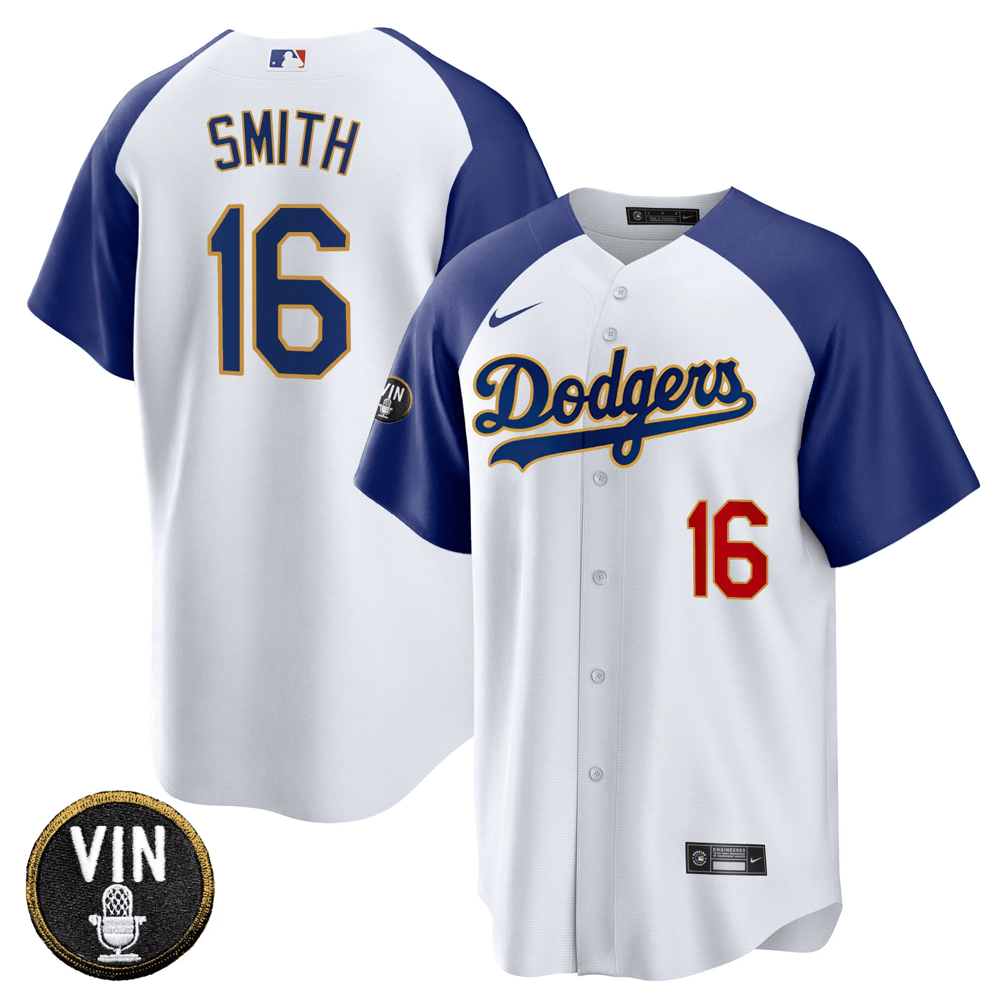 Men’s Vin Scully Patch Cool Base Gold Trim Jersey