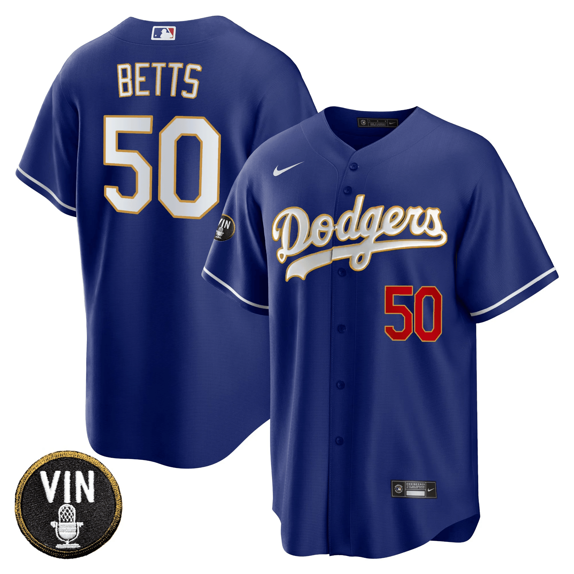 Men’s Vin Scully Patch Cool Base Gold Trim Jersey